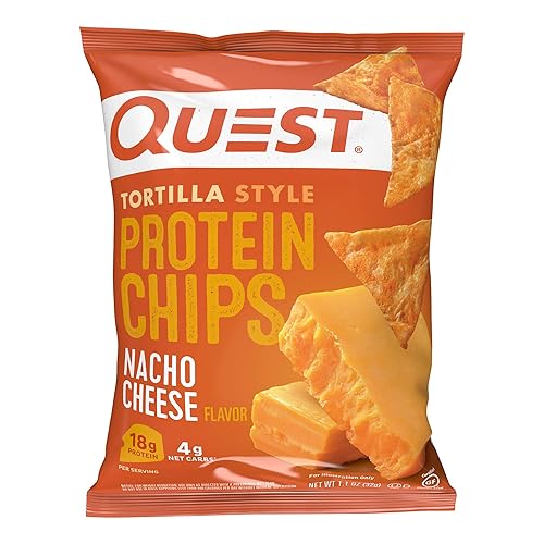 12pc Quest Nutrition Nacho Cheese Tortilla Style Protein Chips, 18g Protein, 4g Net Carb, Low Carb, Gluten Free, 1.1 oz (Pack of 12)