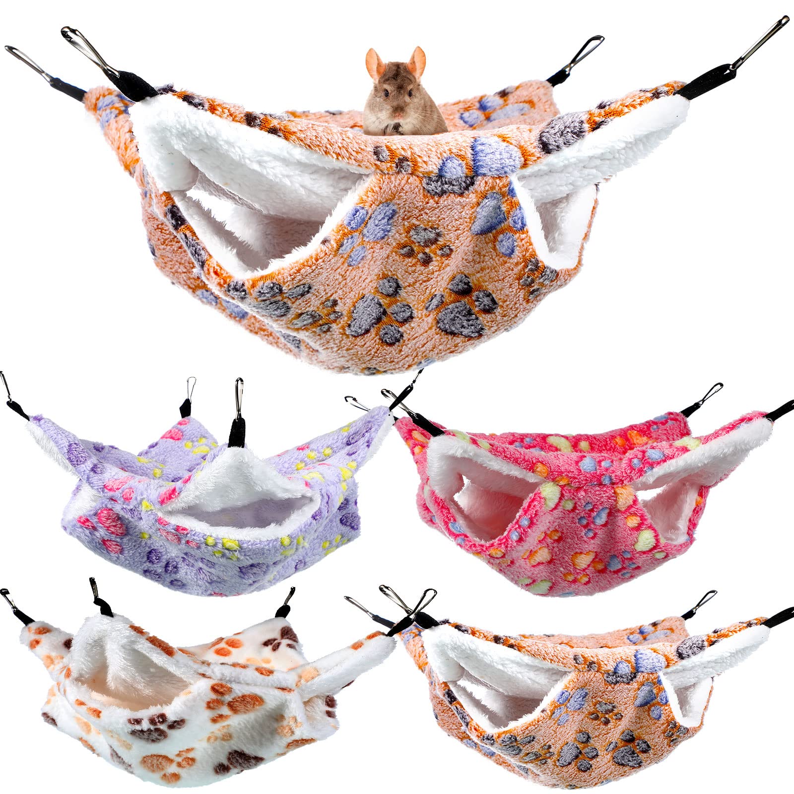 4 Hamacas de Doble Capa de Mascotas Pequeñas Camas Colgantes de Hurones Literas de Hámster Suaves Escondites de Cobayas Cálidos Jaulas de Rata Juguetes de Dormir para Loros Ardillas (Pata)