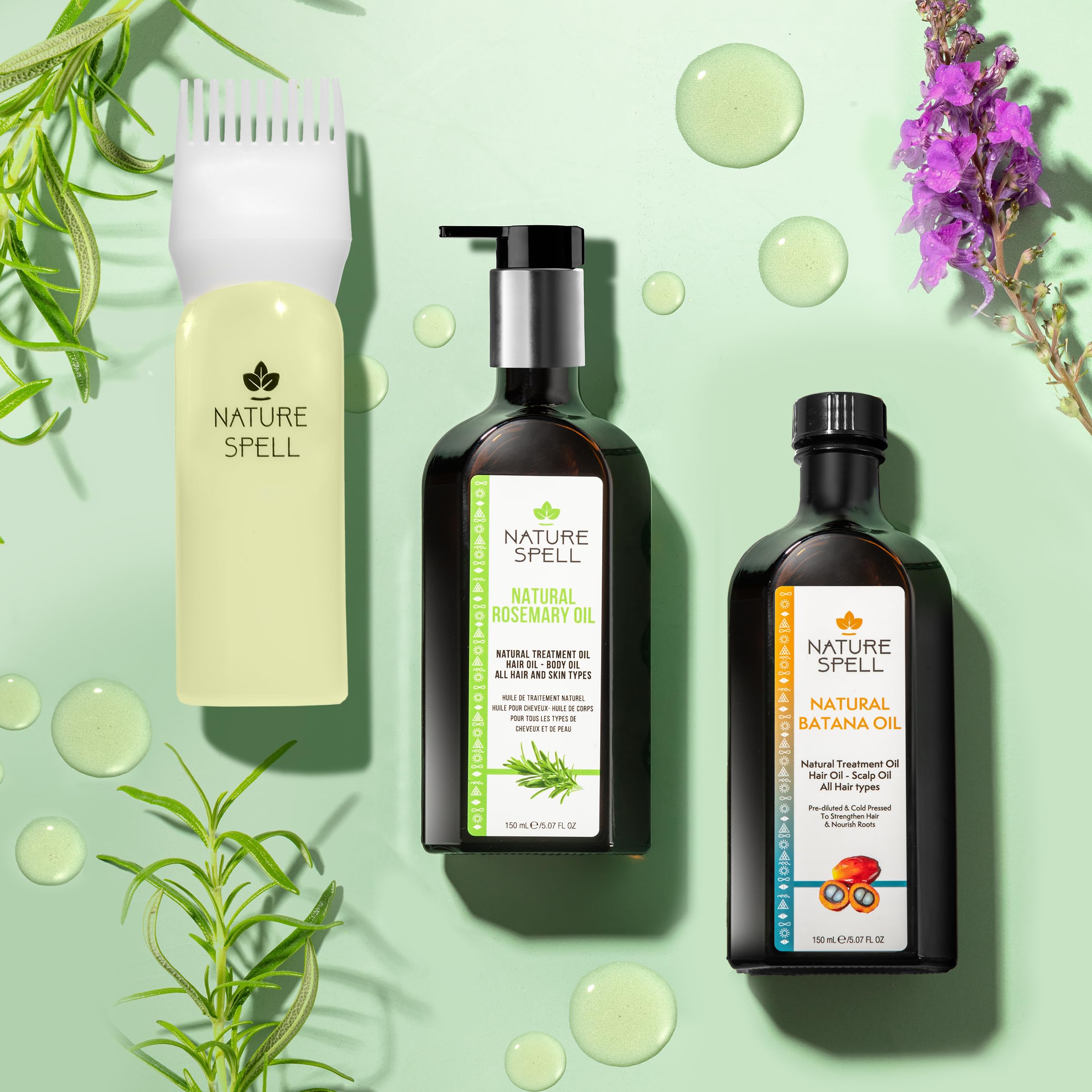 Nature Spell Hair Growth Duo with Rosemary & Batana Oils, Pre-Diluted Oil Set to Stimulate Growth & Strengthen Dry Strands - Image 3