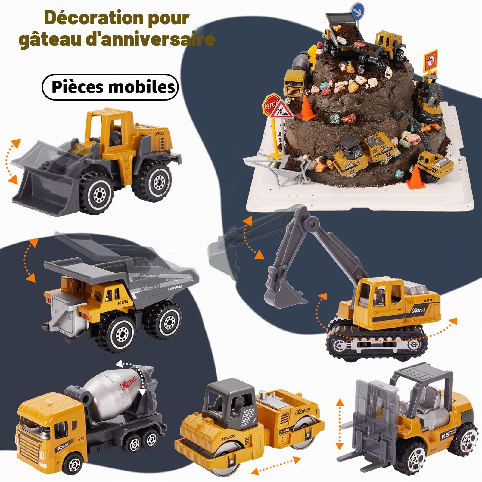 HERSITY Jouet Tracteur Tractopelle Benne en Métal avec Tapis Engins de Chantier Voiture Jouet Miniature Cadeau Enfant Garçon Fille 3 Ans+