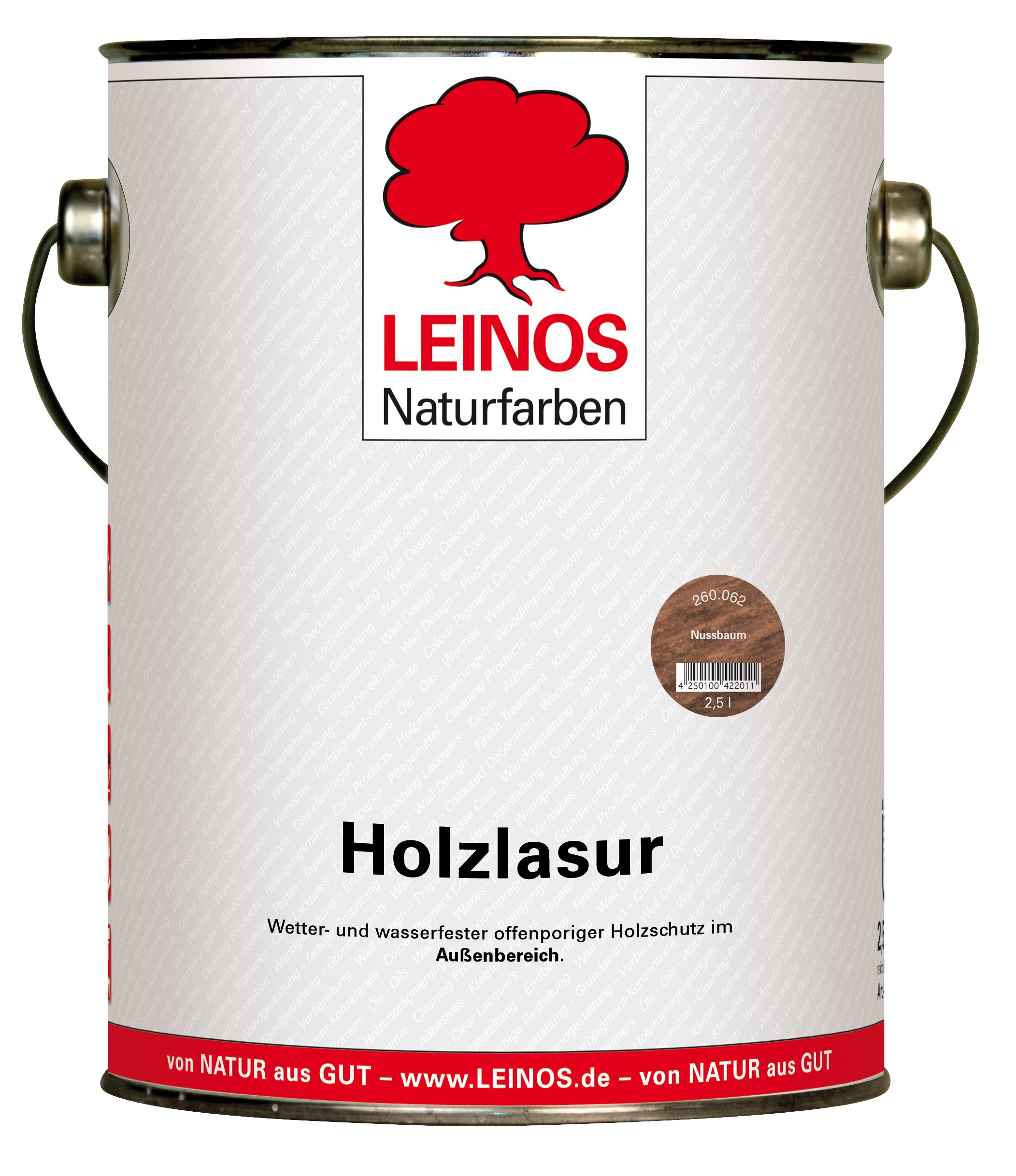 LEINOS 260 Holzlasur außen 062 Nussbaum 2,5 l – wetterfest, offenporig