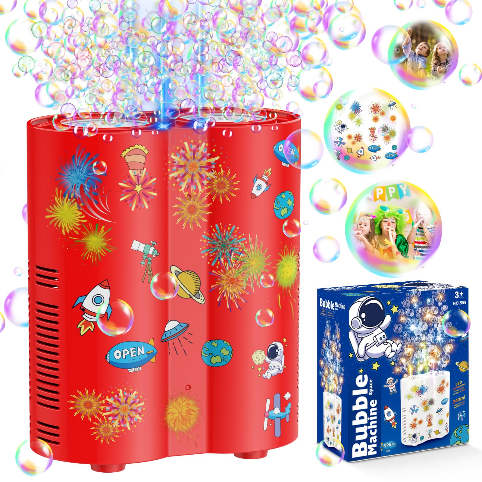 Panamalar Máquina de Burbujas Fuegos Artificiales, Maquina Pompas Jabon Automatica para Niños 20000+ Burbujas con 240ml Solucion/26 Agujeros, Máquina de Hacer Burbujas para Fiesta Al Aire Libre Boda