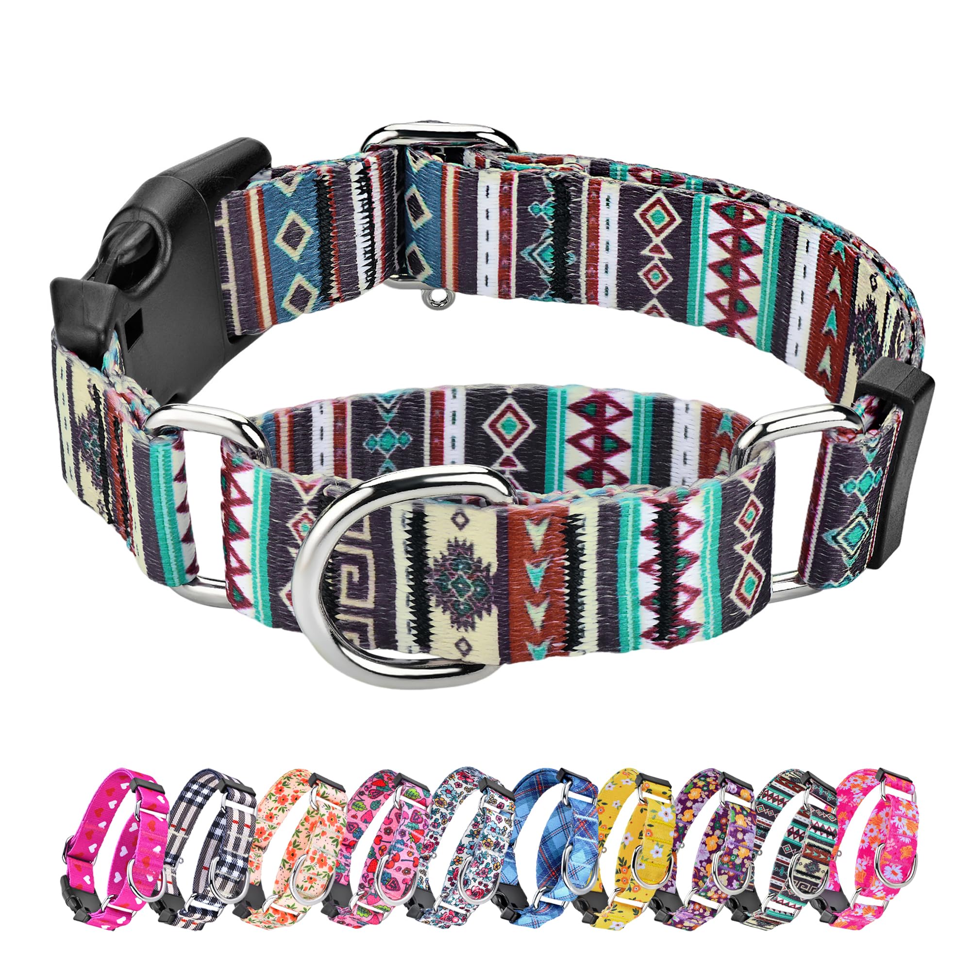 Hikiko Martingale Collar for Dogs with Bohemia Tribal Pattern Soft Nylon Strong Dog Collars for Small Medium Large Dogs Walking Training (Tribal,