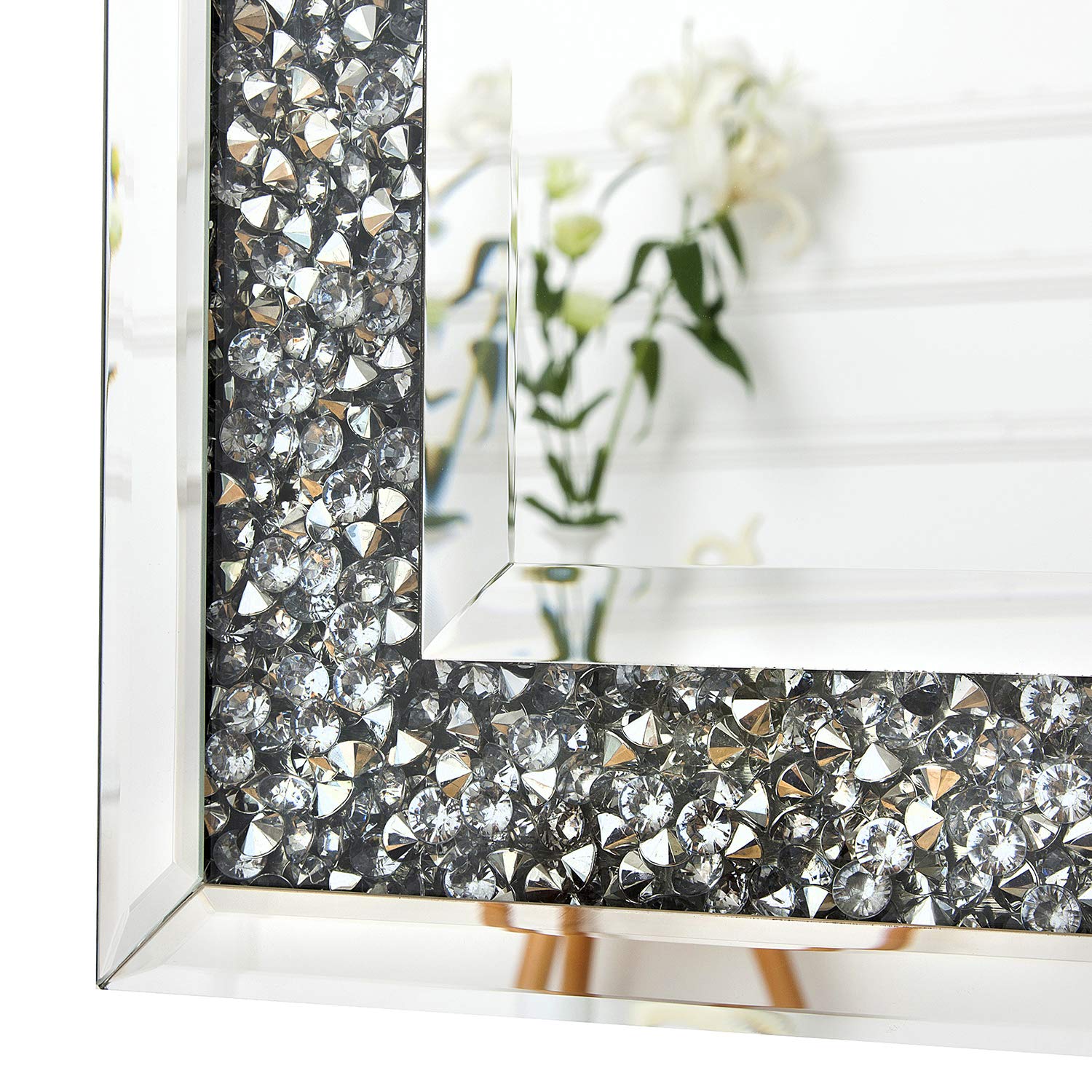 CAPRISTAR, Cornice A Specchio Rettangolare Color Argento Glitterato Da Parete, Bella Decorazione Artistica Regalo (60 X 40 Cm) Design Diagonale