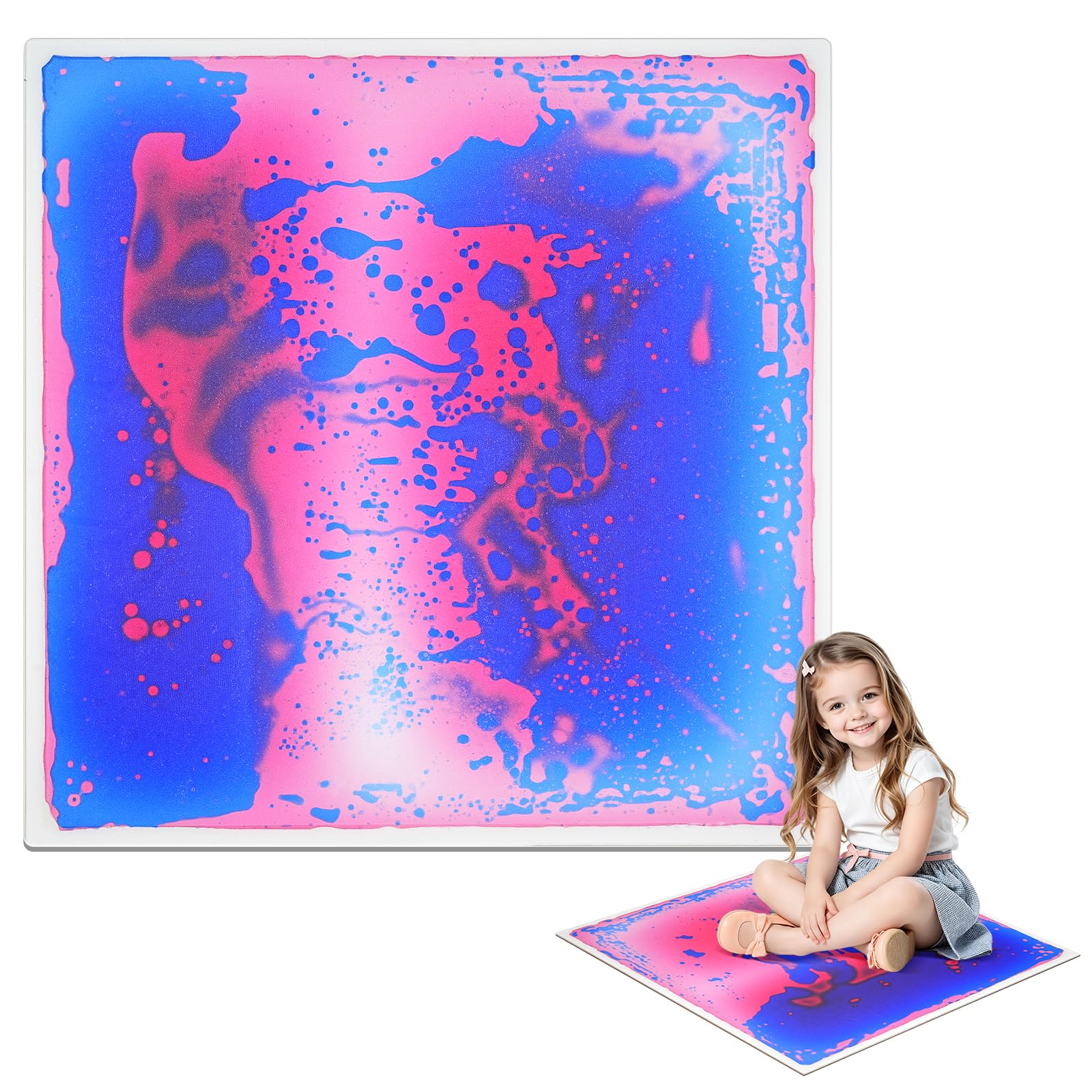 Ymoryiyi 50x50cm Pink Blue Liquid Sensory Tile for Kids, 1 Pack