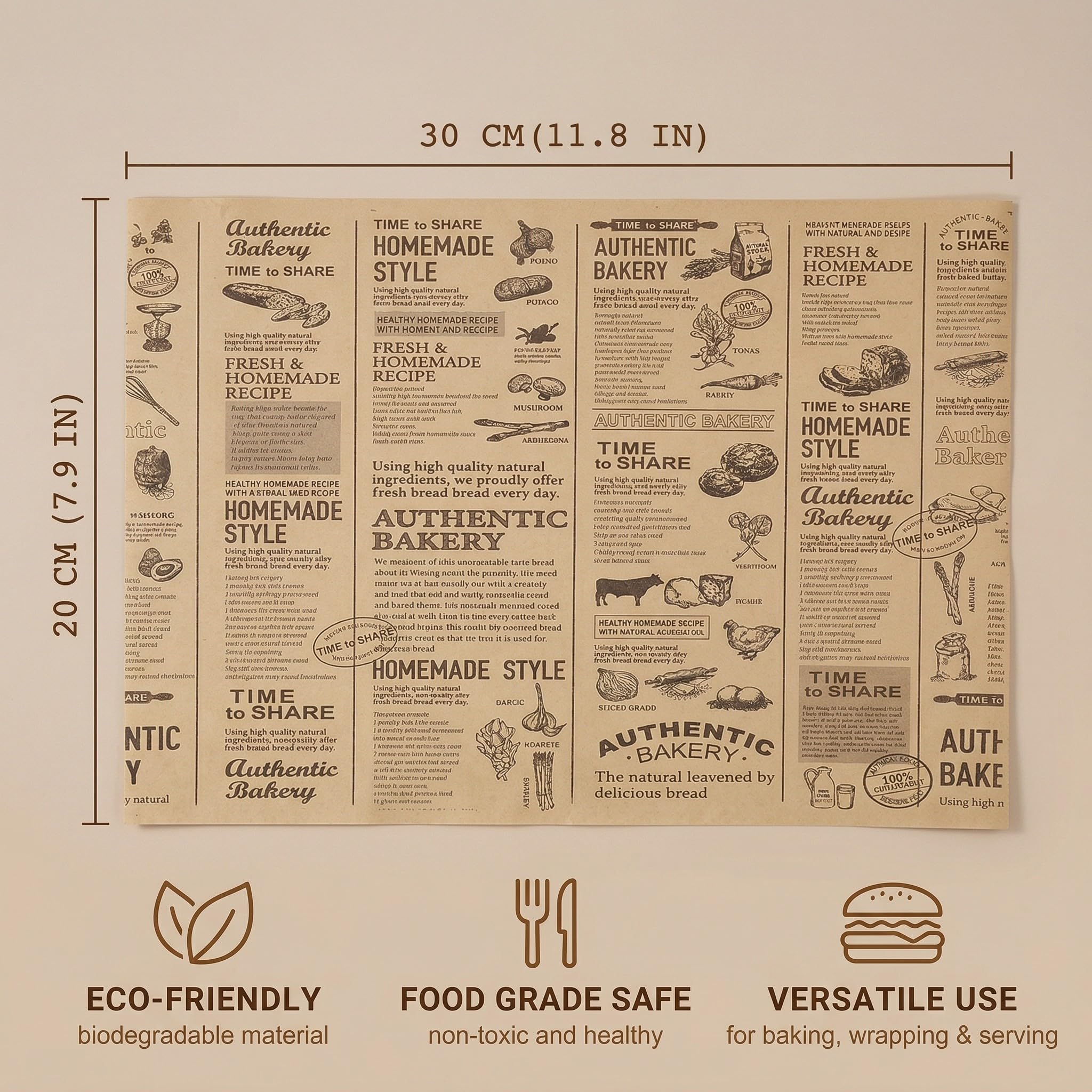 150 Hojas de Papel Encerado para Alimentos 30x20cm, Papel Antigrasa para Hamburguesas, Bocadillos y Patatas Fritas, Papel de Horno Kraft Retro para Envolver Comida, Picnic y Catering — view 8