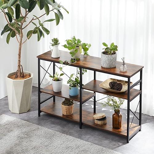 Miniatura 6 de YOUDENOVA Mesa de sofá rústico mesa de consola industrial soporte de TV de 3 niveles estante multifuncional para entrada sala de estar pasillo 47