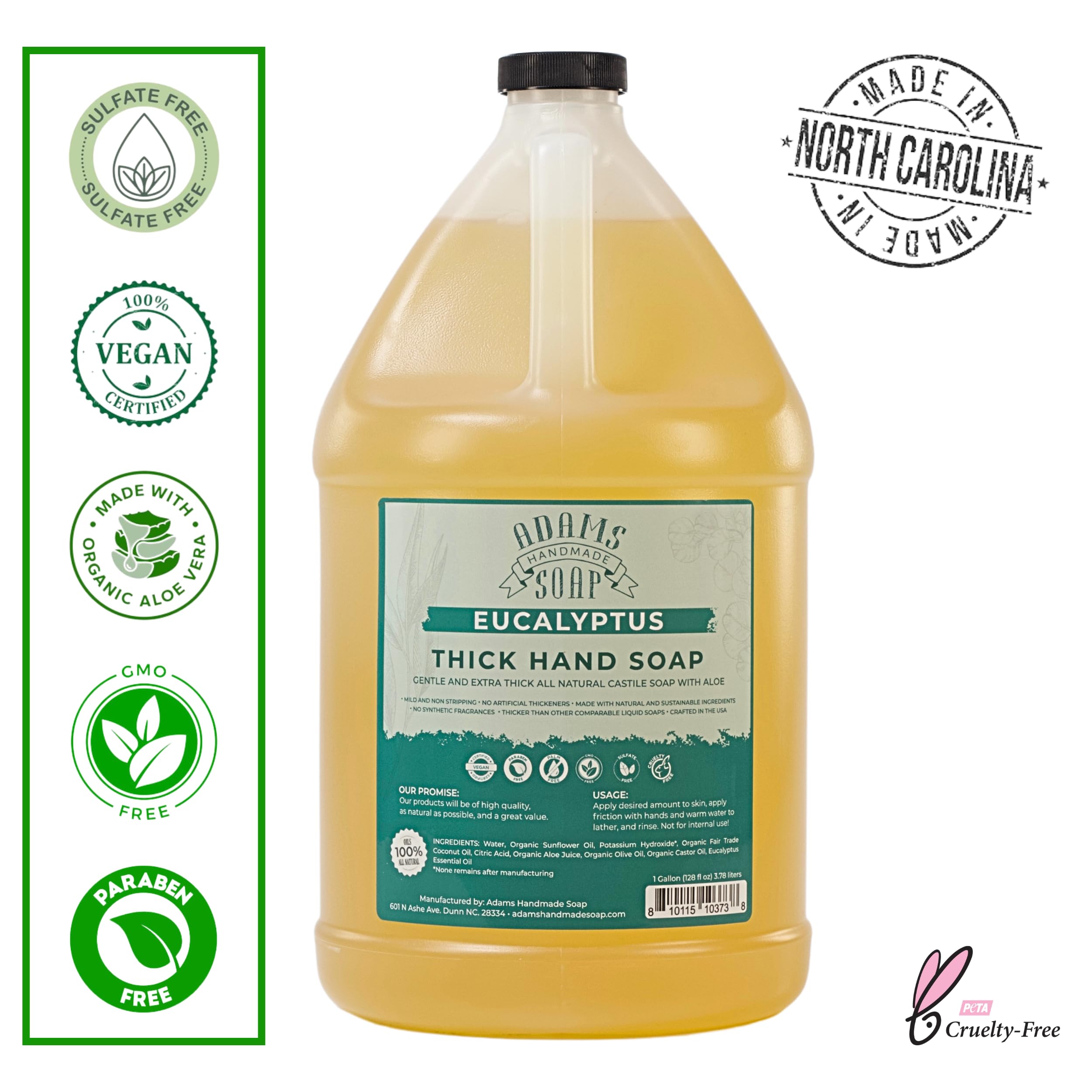 Adams Handmade Soap Recambio de jabón líquido orgánico de Castilla 3.8L eucalipto