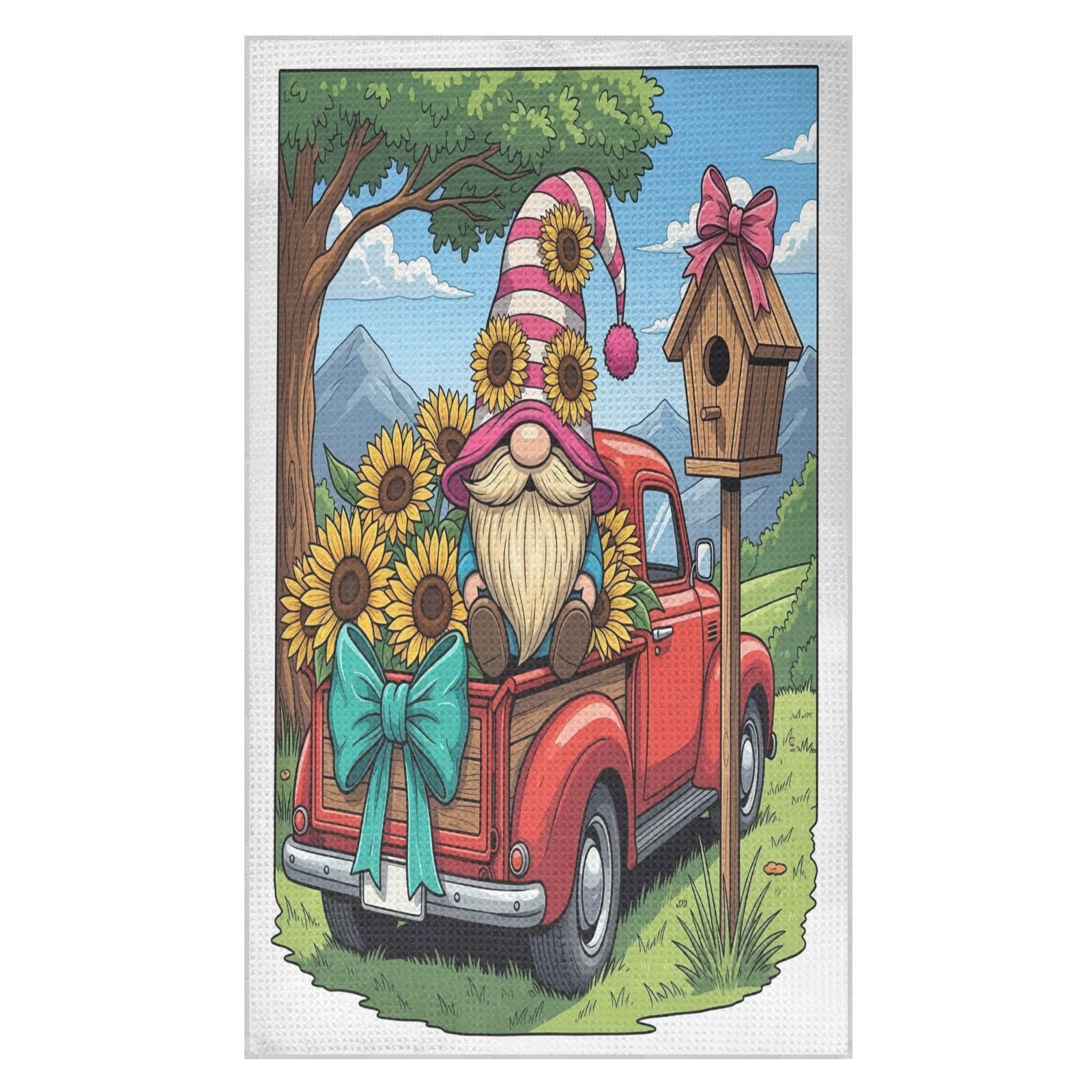 BURSTDDY Sunflower Gnome Kitchen Towels,Absorbent Dish Towels 2 Pack