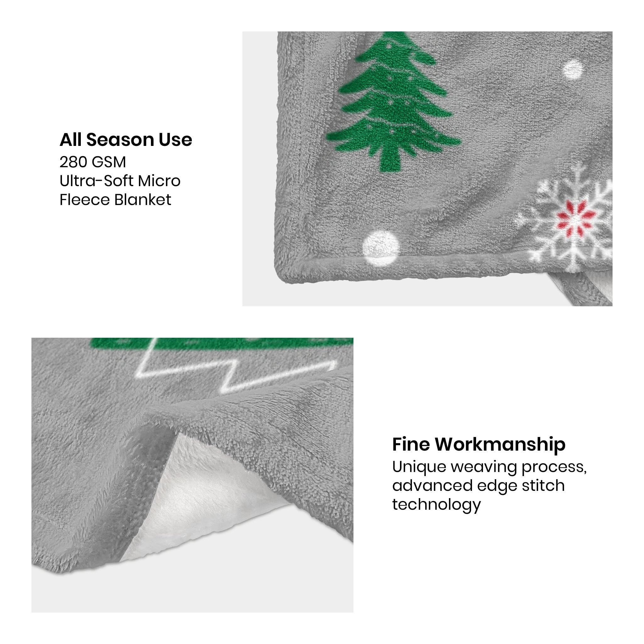 Abaysto Christmas Snowman Throw Blanket Grey Christmas Fleece Blanket Soft, Plush, Warm Winter Cabin Throw - Image 4