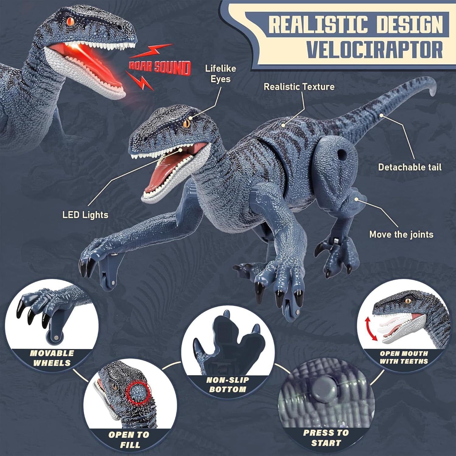 Jack Royal Remote Control Dinosaur Toy - Walking & Roaring Velociraptor with Mist Spray Smoke Effect, Realistic Movement, and Rechargeable Battery – Interactive RC Dino for Kids - Image 6 thumbnail