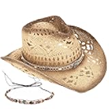 Men's Women's Straw Cowboy Hat Cowgirl Woven Sun Hat Western Cowboy Hat Two Decorative Bands