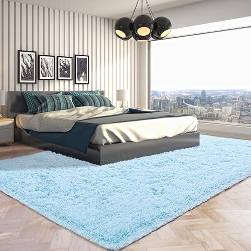 Miniatura 5 de Kelarea Alfombra de área para sala de estar, 4 x 6, antideslizante, color azul claro, esponjosa, suave, alfombra de felpa peluda para dormitorio,