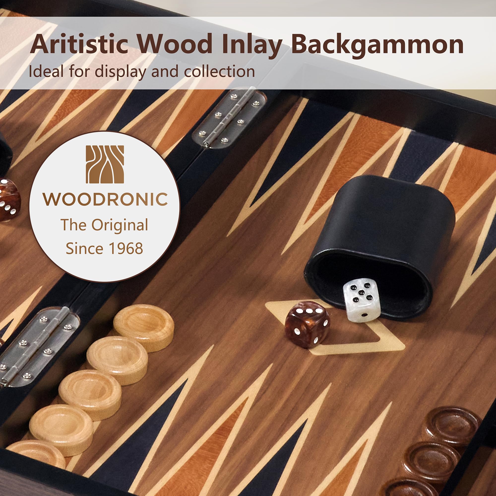 Set da backgammon in legno per adulti, custodia classica da 48,9 cm, set da backgammon pieghevole di alta qualità con pezzi da gioco in legno, dadi – grande set da gioco da viaggio intarsiato in legno