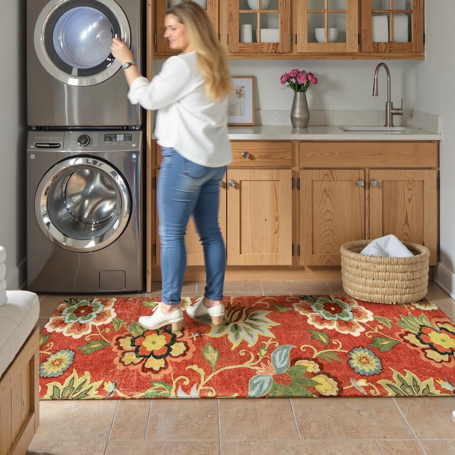 Lahome Floral 2x6 Washable Hallway Runner, Vintage Soft Non-Slip Carpet for Entryway Laundry Living RoomKitchen Runner Rug Cloris
