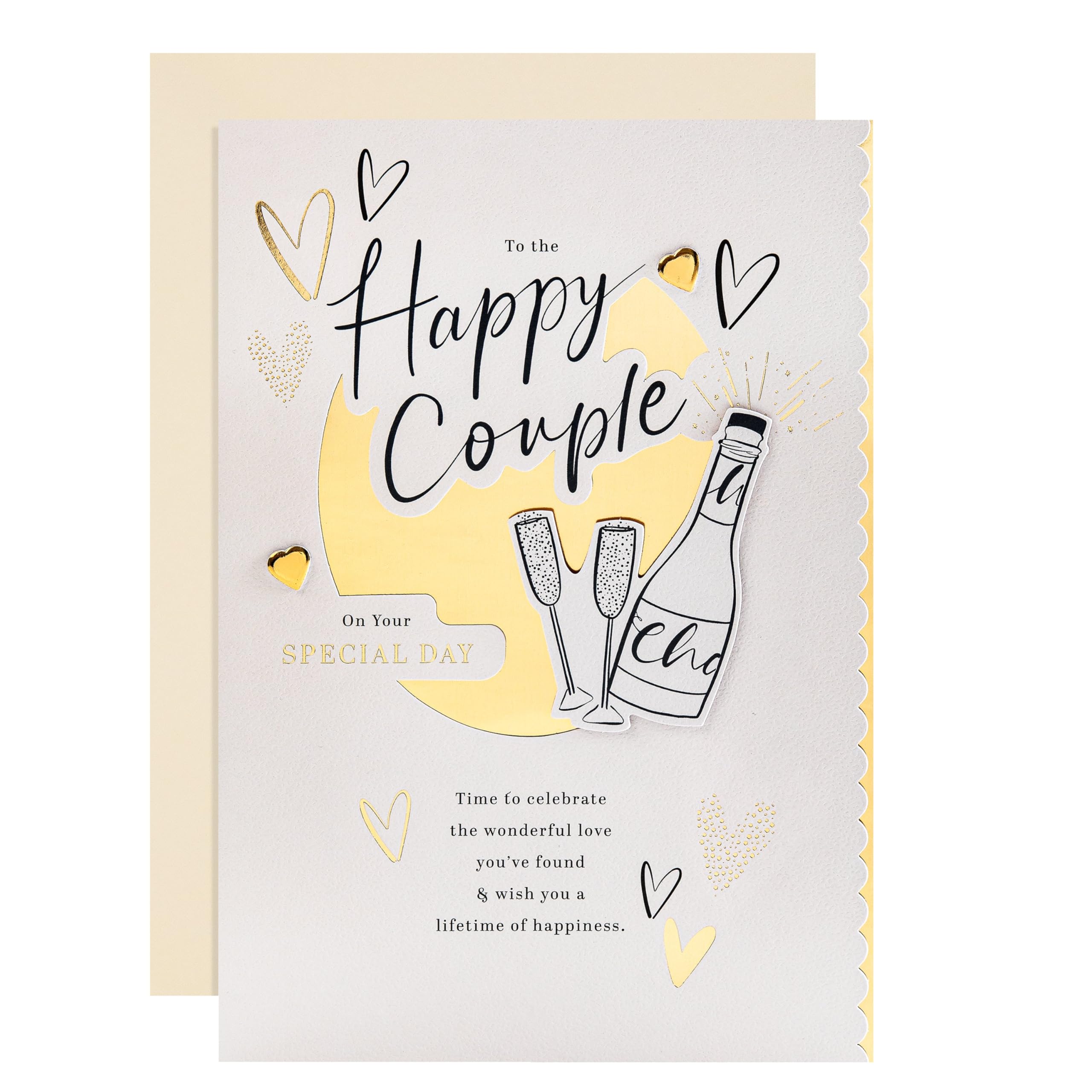 Hallmark Wedding Card for Couple, Newlyweds, Gold Foil, Hearts, Bubbly with Heartfelt Verse