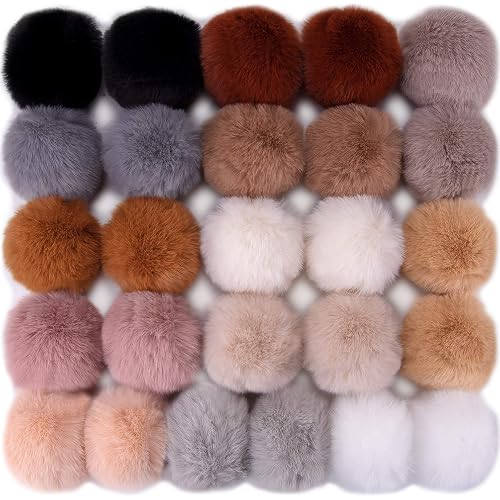BQTQ 26 Pcs Faux Fur Pom Poms DIY Hat Pompom with Elastic Loop (Soft Color)