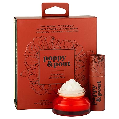 Poppy & Pout Set de cuidado de labios Bálsamo labial y exfoliante Tubos de cartón sostenibles y frascos de vidrio, totalmente naturales, cera de