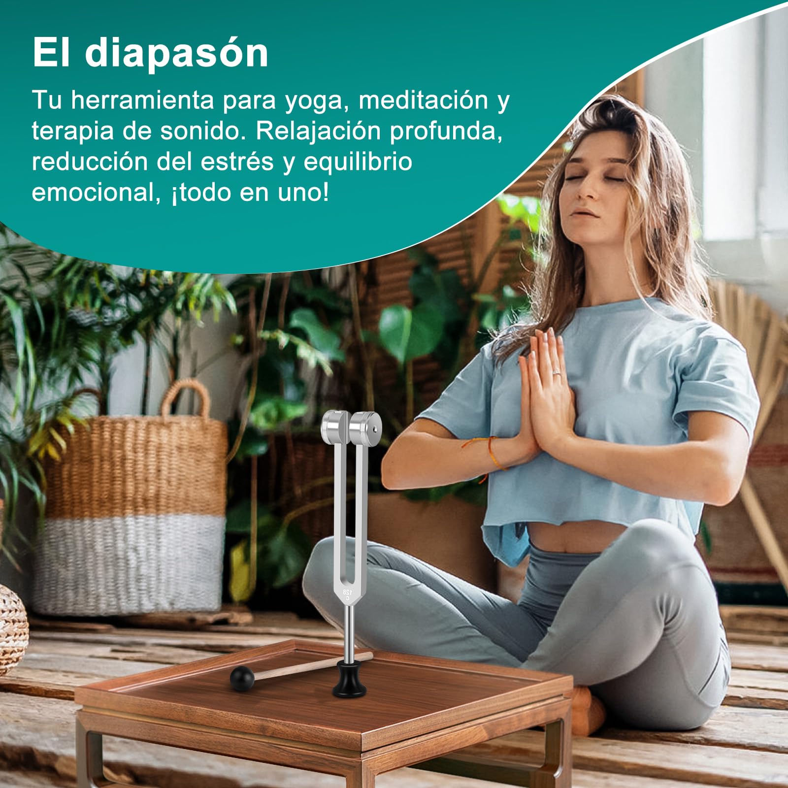 POFIBO Set de Diapasón Terapéutico (128Hz/256Hz/512Hz) – Diapasón Set para Terapia de Frecuencia, Relajación, Yoga y Meditación (con Martillo y Bolsa)
