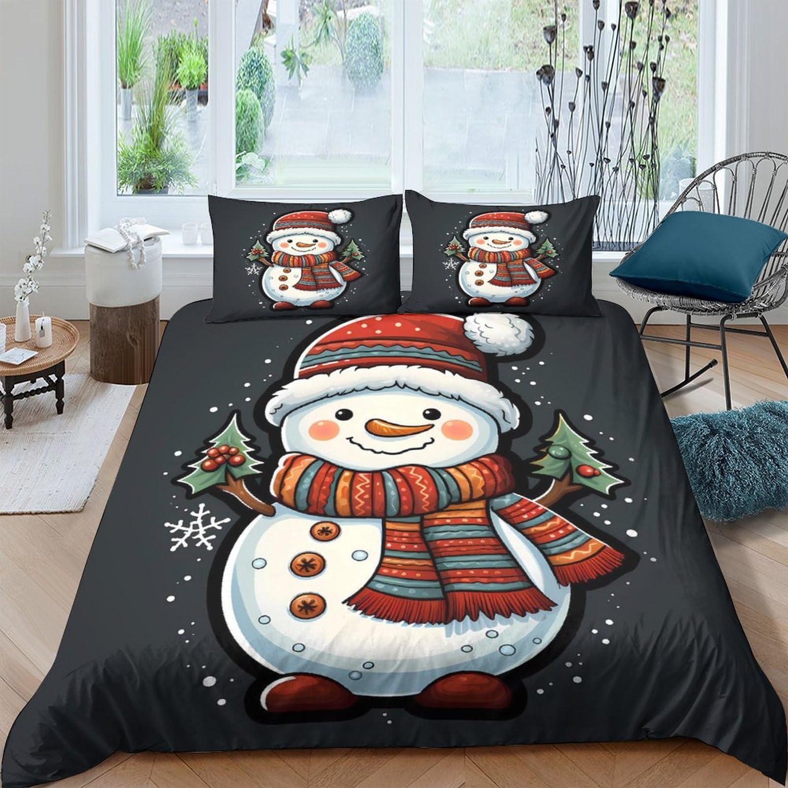 Ctjqhvkz Style-3 3D Printed Snowman Christmas Fitted Sheet Microfiber Winter Black Cartoon Bed Cover For Bedroom Guestroom Easy Care Decor Single（135X200cm）