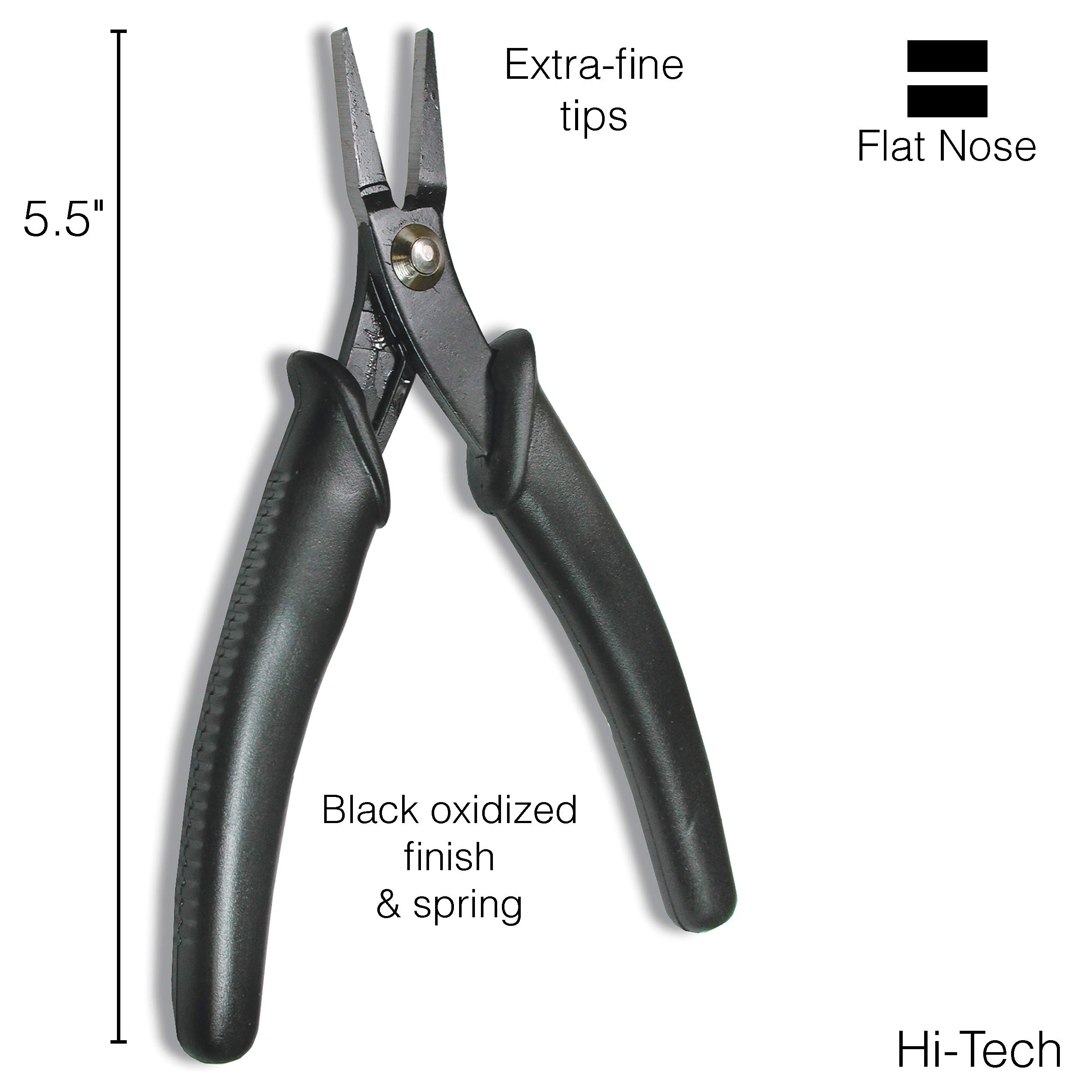 The Beadsmith Pinze a becco piatto Hi-Tech, 140 mm, con testa in acciaio al carbonio, impugnatura comoda nera con molla, strumento per la creazione di gioielli, elettronica o micromeccanica
