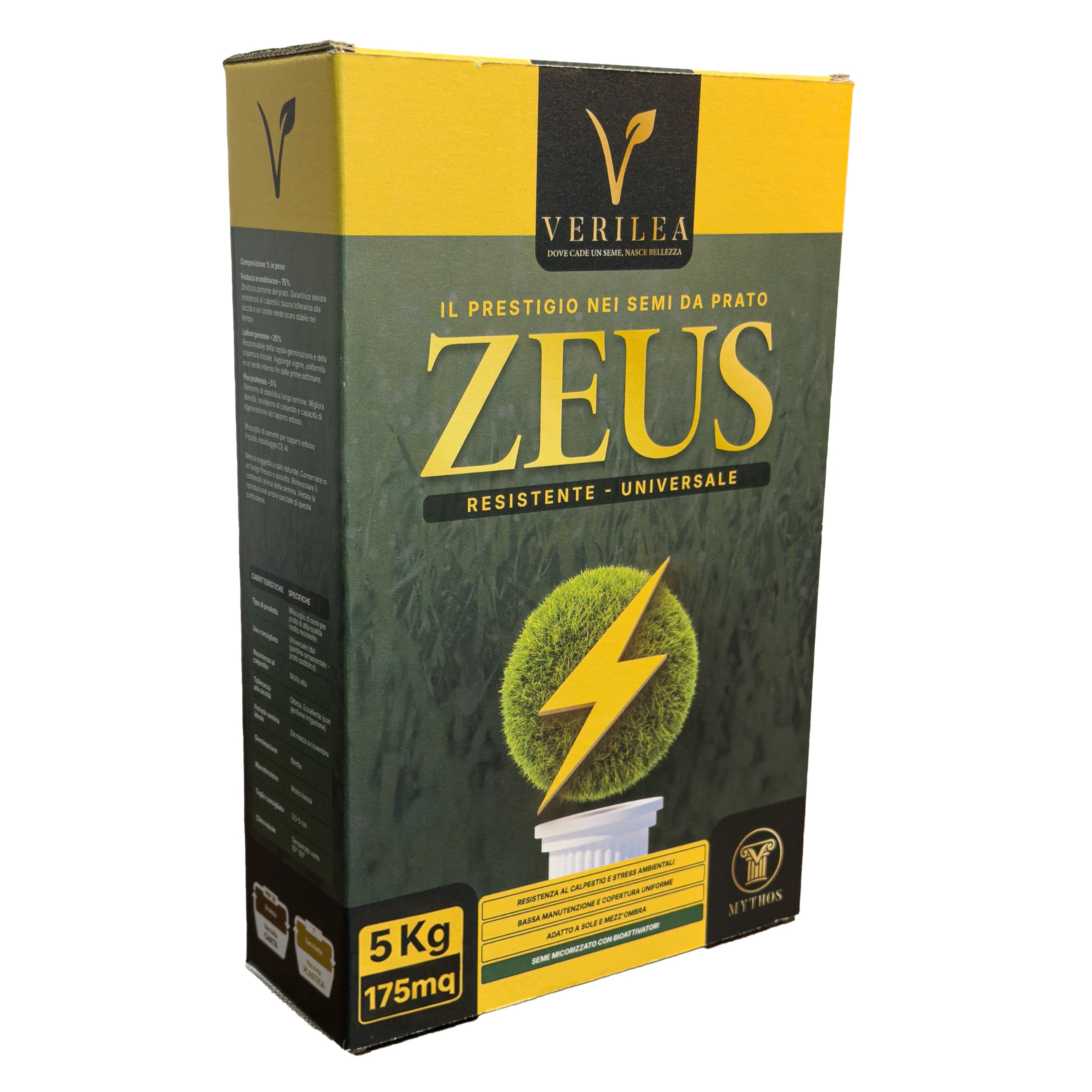 Verilea ZEUS - Semi da Prato Universale Micorrizzati, Miscela Resistente a Bassa Manutenzione, Festuca, Lolium e Poa Pratensis. (5 kg per 175mq)