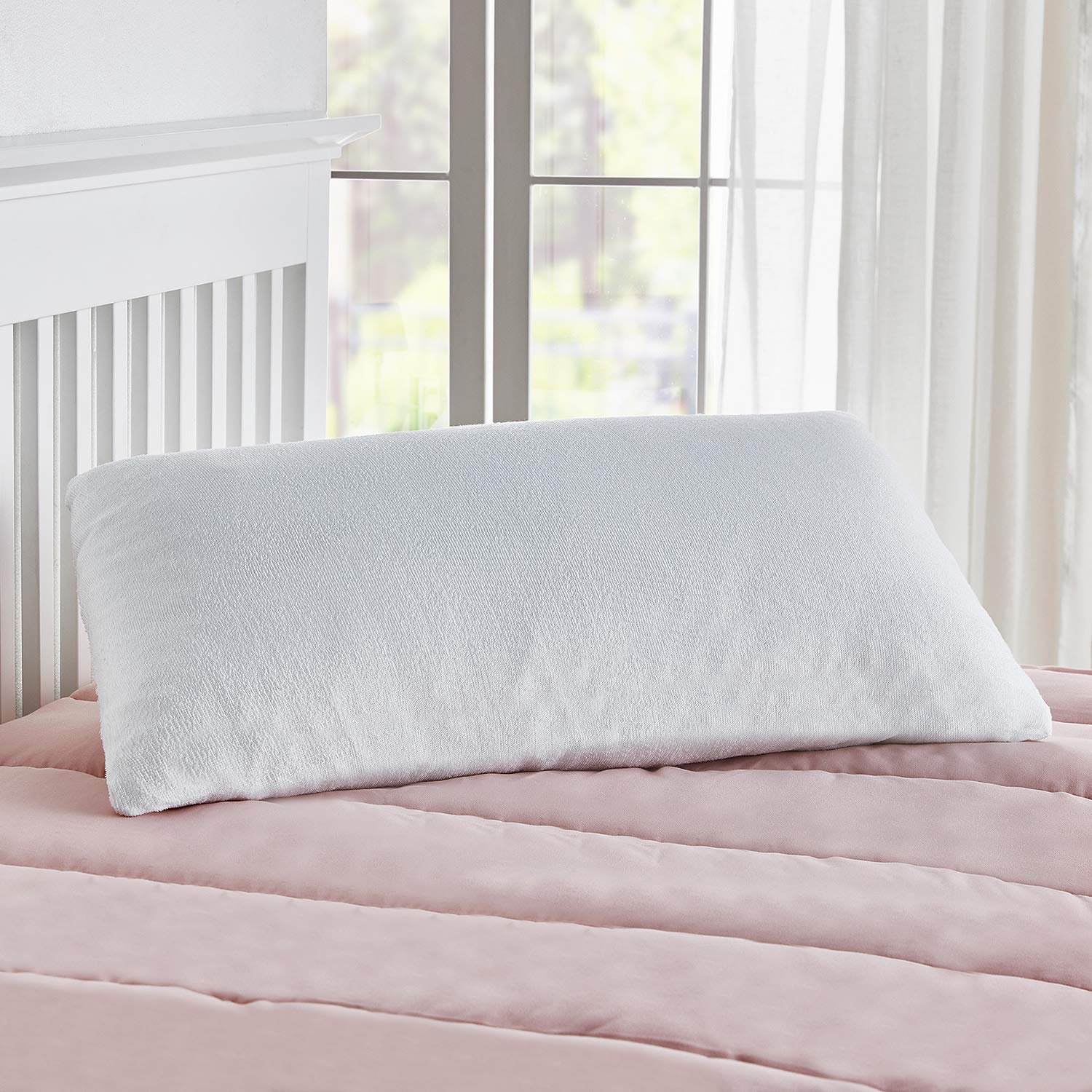 Pikolin Home - Almohada Viscoelástica Fibra - Hipoalergénica, Doble Funda, Firmeza Alta, para Dormir de Lado, 135x35 cm & Funda de Almohada Algodón de Rizo Aloe Vera, Impermeable, Transpirable