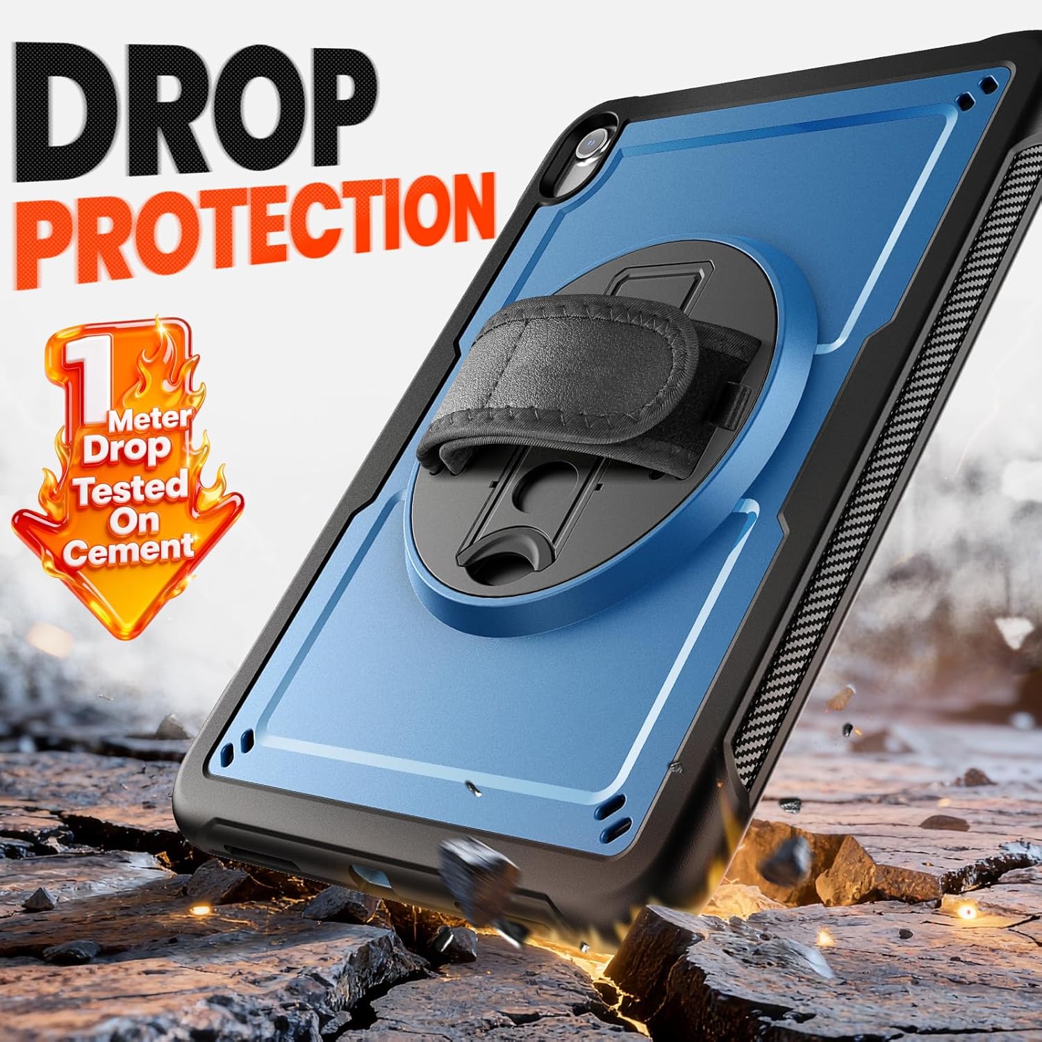 Case for iPad (A16) 11th Generation 11 inch 2025, and for iPad 10th Generation 10.9 inch 2022, Full-Body Protect Case with Screen Protector, Pen Holder &360° Rotate Hand Strap/Stand, Blue