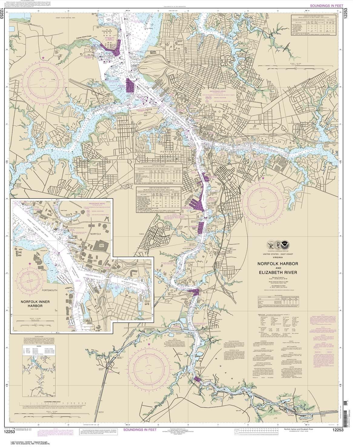 NOAA Chart 12253: Norfolk Harbor and Elizabeth River 34.6 x 43.7 (Traditional Paper)