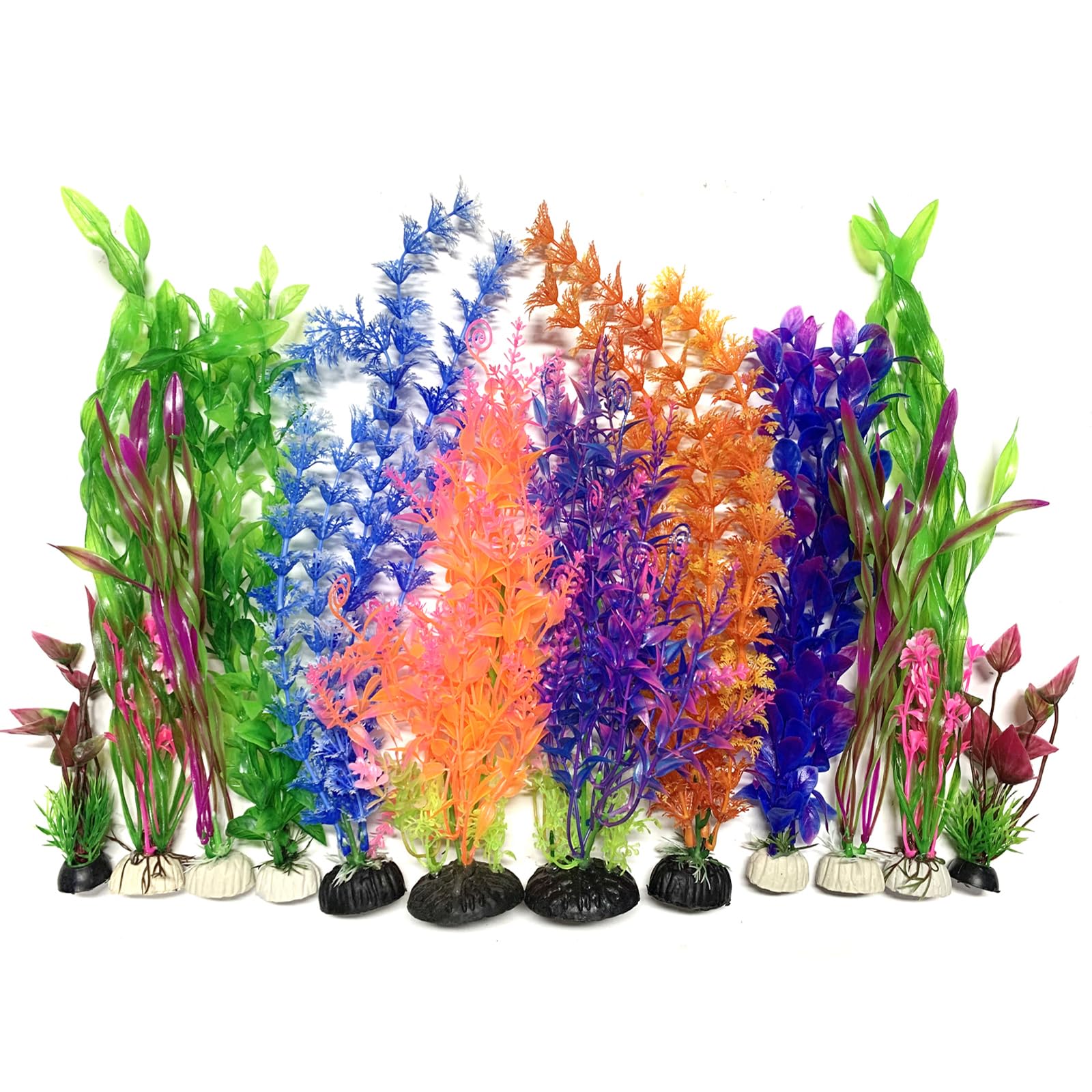 QUOZUO 12 plantas de acuario grandes artificiales, plantas de pecera, decoración realista, decoraciones de acuario para el hogar y la oficina, simulación de acuario (12 pulgadas)