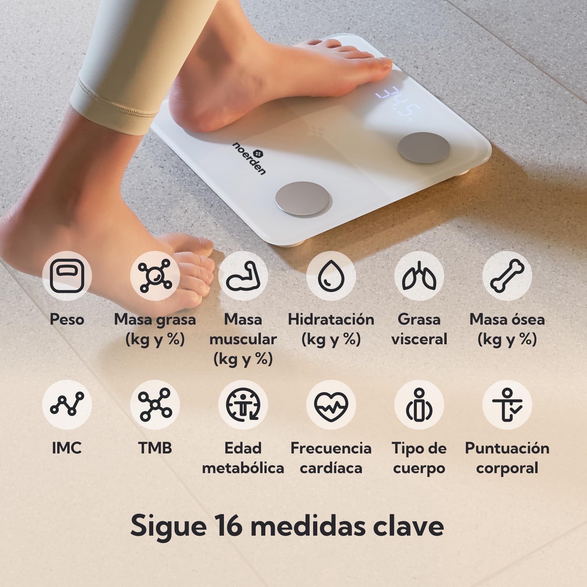 NOERDEN Minimi+ - Báscula inteligente para el cuerpo, color blanco