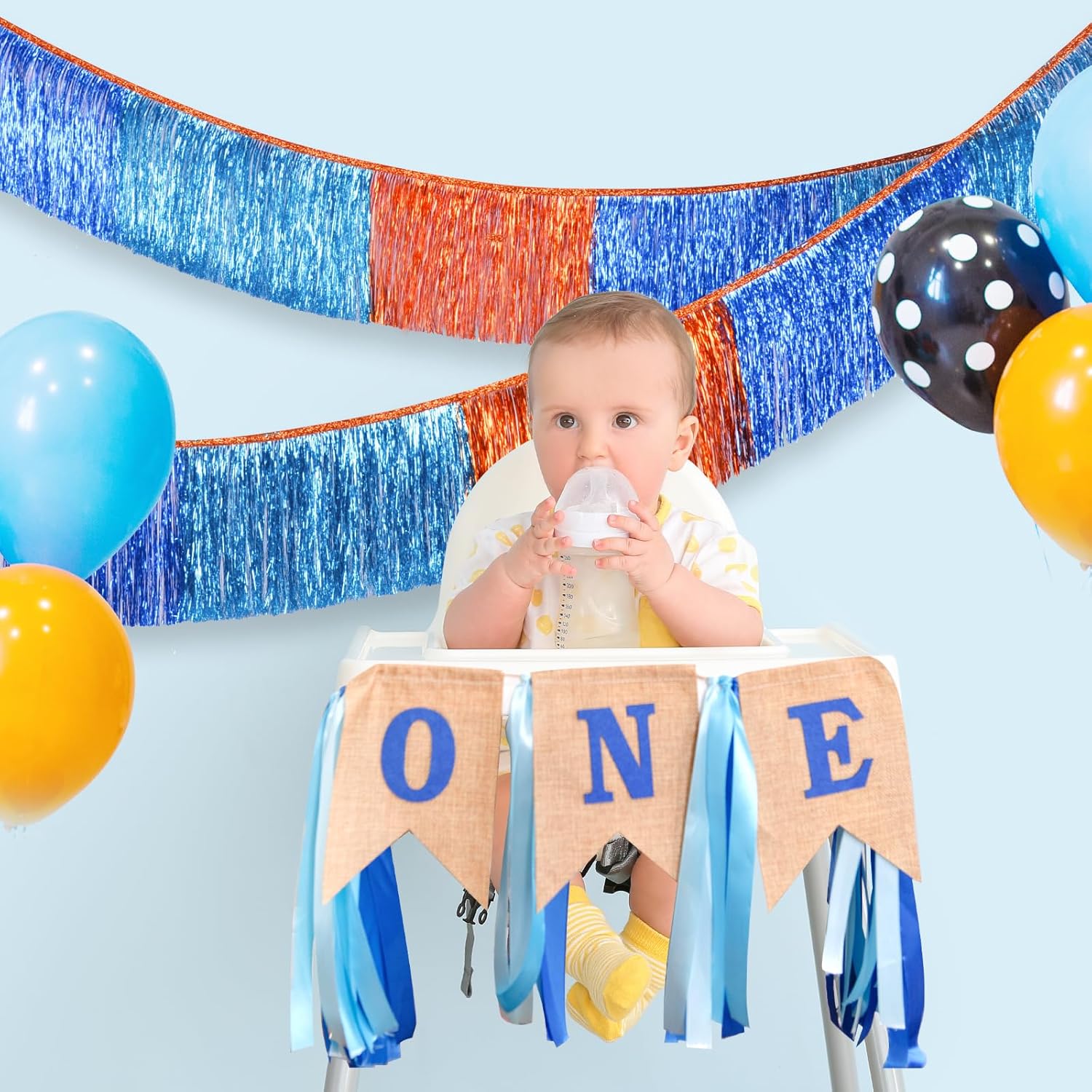 LOLStar Blue Dog Fringe Banner for Birthday Decorations,6.07Ft Orange and Light Hanging Fringe Tinsel Garland, Party Supplies,Blue and Orange Streamers Photo Booth Prop for Backdrop