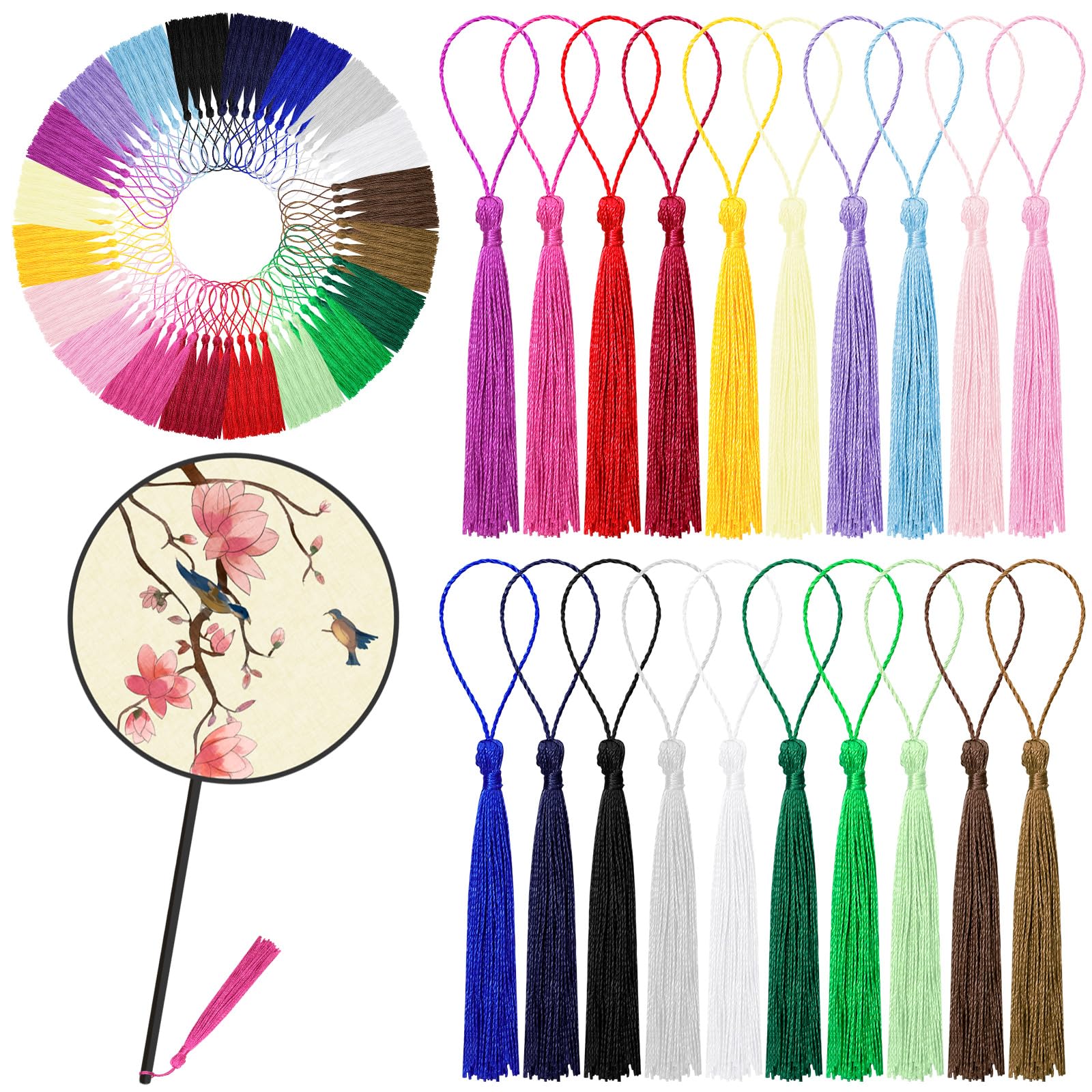 Glarks 100pcs 12-13cm/4.7-5.1in Length Silky Handicrafts Tassels Set, 20 Colors Handmade Soft Craft Tassels with Loops, Bookmark Tassels Bulk for Jewelry Making, DIY Craft Accessory, Dress Decoration