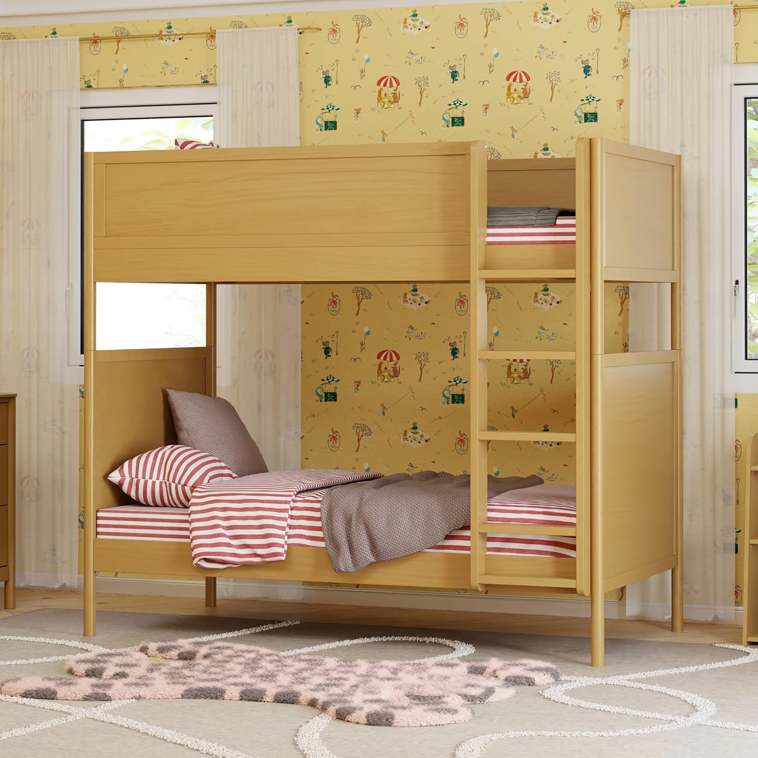 Babyletto Bondi Bunk Bed Twin Over Twin - GREENGUARD Gold Certified Heavy Duty Wood Bunkbeds w/Adjustable Ladder - Convertible to 2 Individual Beds for Kids - Trundle Sold Separately - Honey