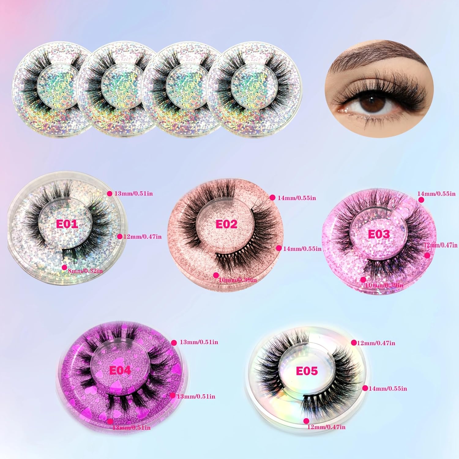 False Eyelashes Wholesale, 50 pairs Natural Look Eyelashes Mink Lash Pack Reusable Fluffy 12-14mm