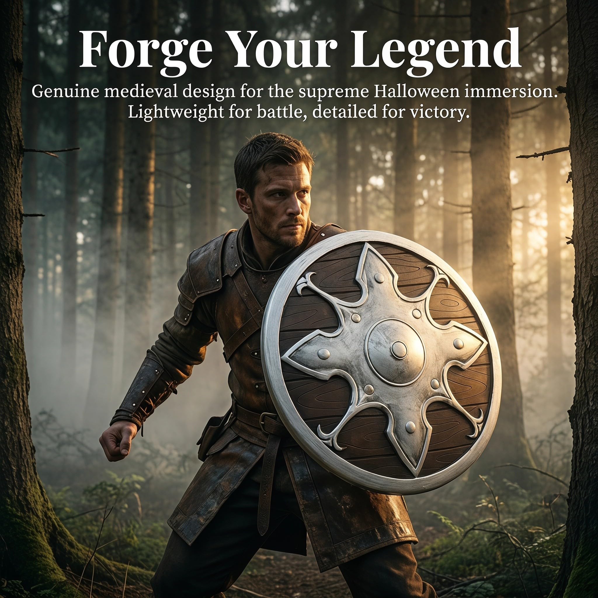 2 Piezas Escudo Medieval Redondo de PVC de 31, 5cm Correas Fijas