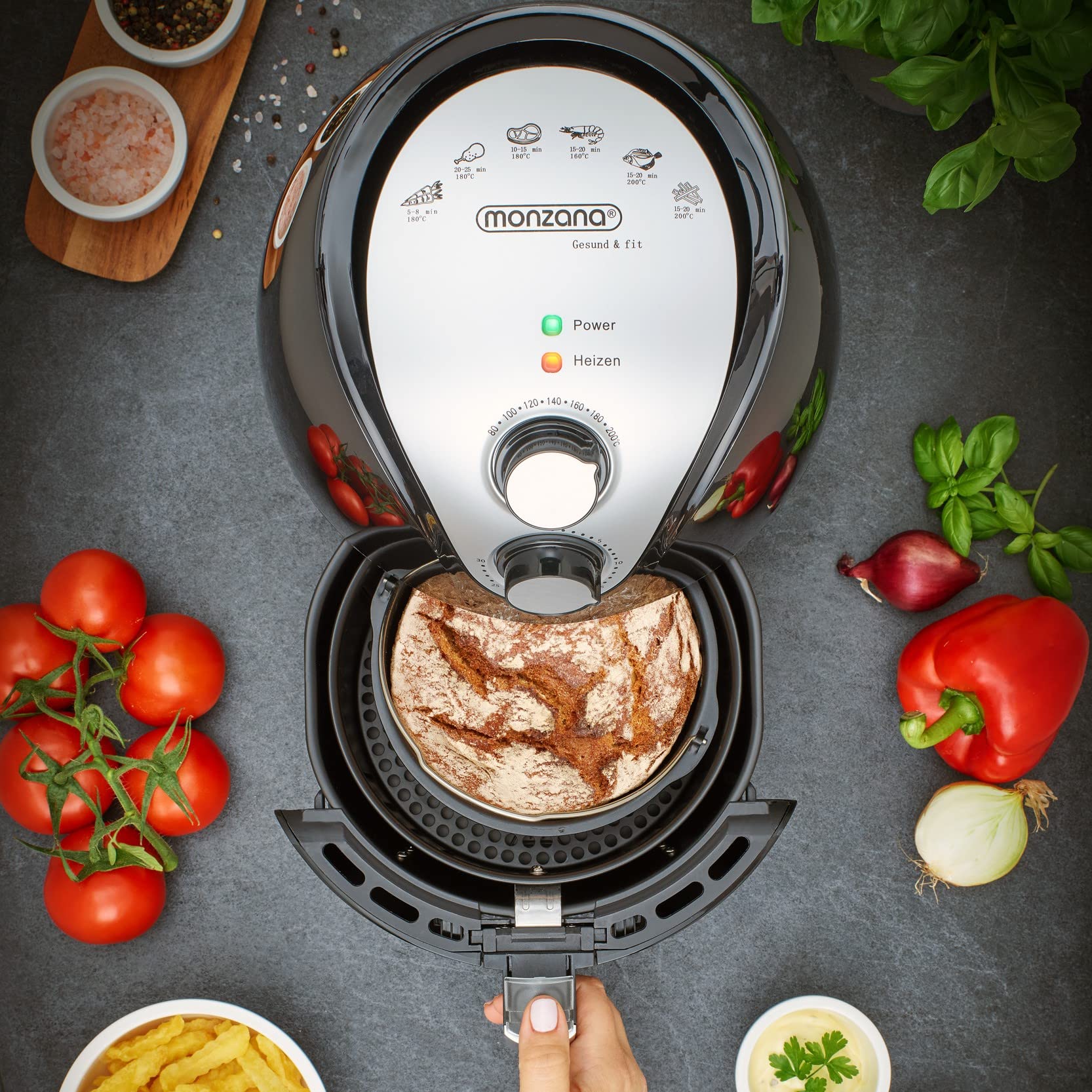 MONZANA® Freidora sin Aceite de Aire Caliente 1500W 3,6L 80-200°C 9 Programas Temporizador Air Fryer