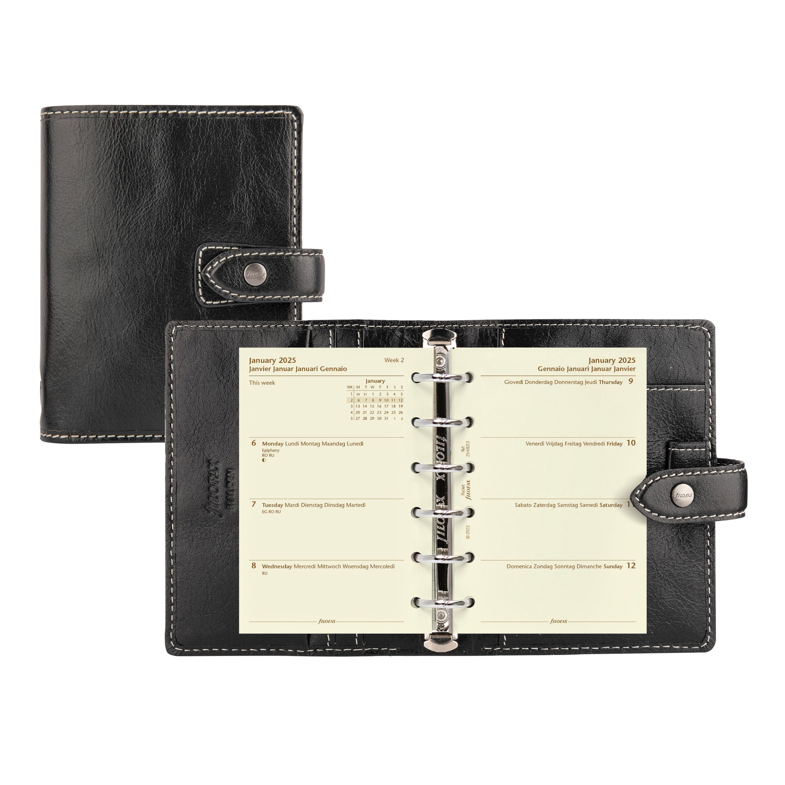 Filofax Malden Organizer Pocket Size Black - Tactile Full-Grain