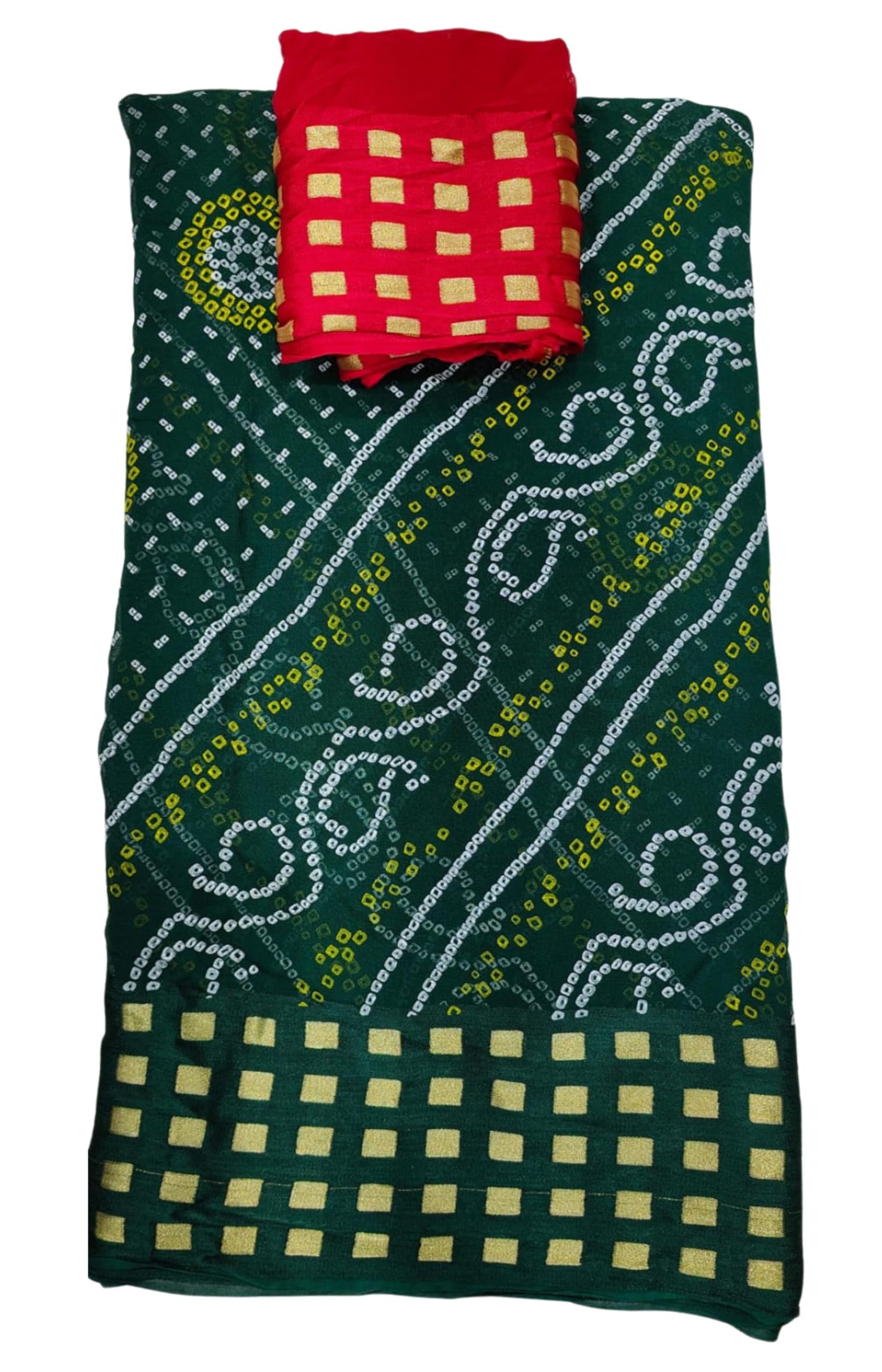 Women's Georgette Chunari Print Bandhej Zari Saree with Matching Blouse-picture-22