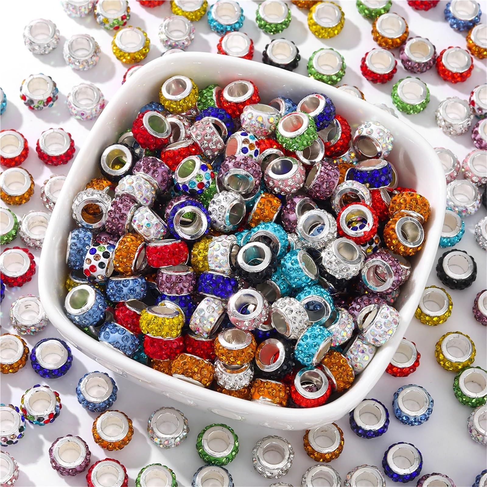 Nity z kryształu górskiego 150 szt. Rhinestone kolorowy sztuczny kryształ koraliki z dużymi otworami do tworzenia biżuterii DIY bransoletka naszyjnik Charms rękodzieło