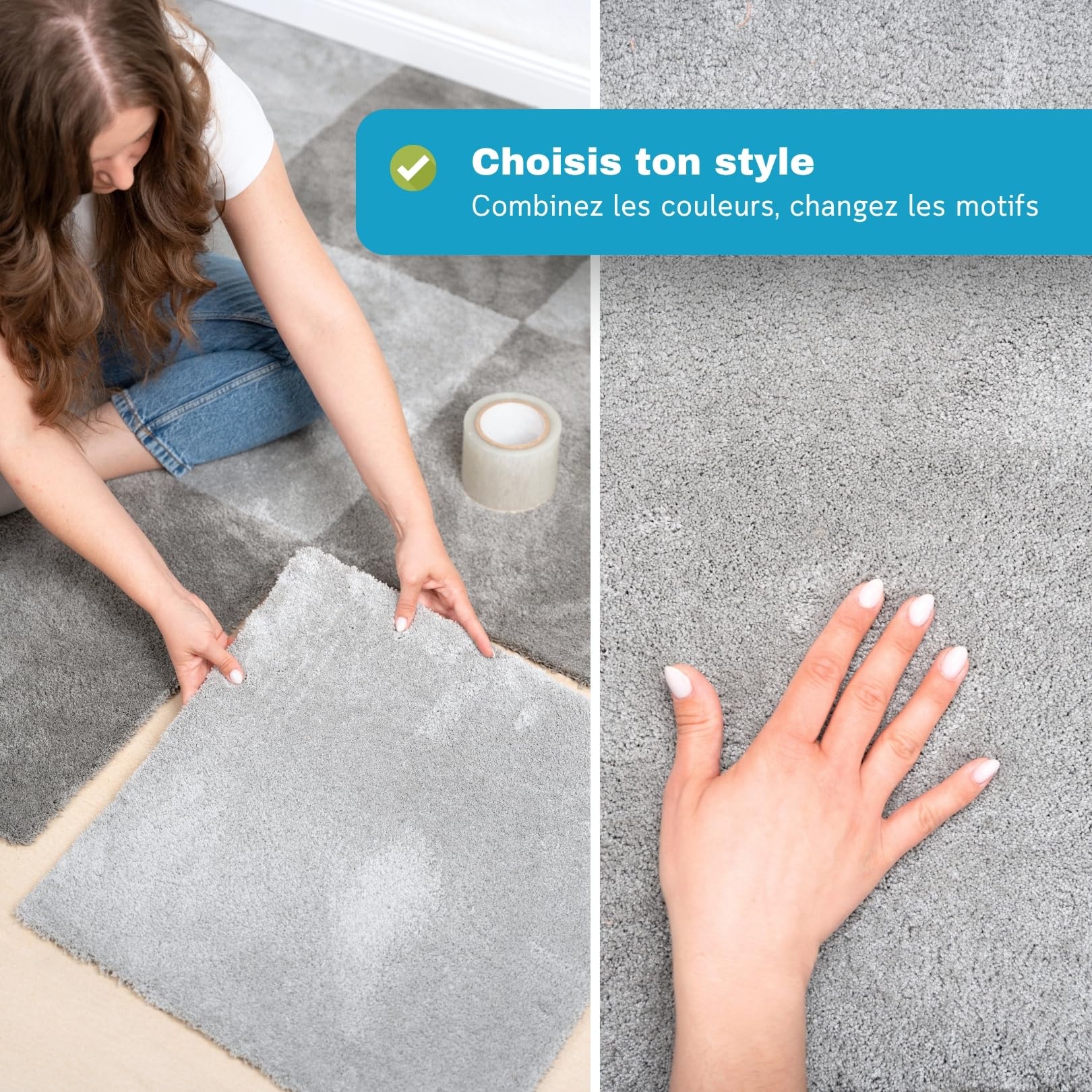 Dalles de moquette plombante (Blanc, 1 m²)