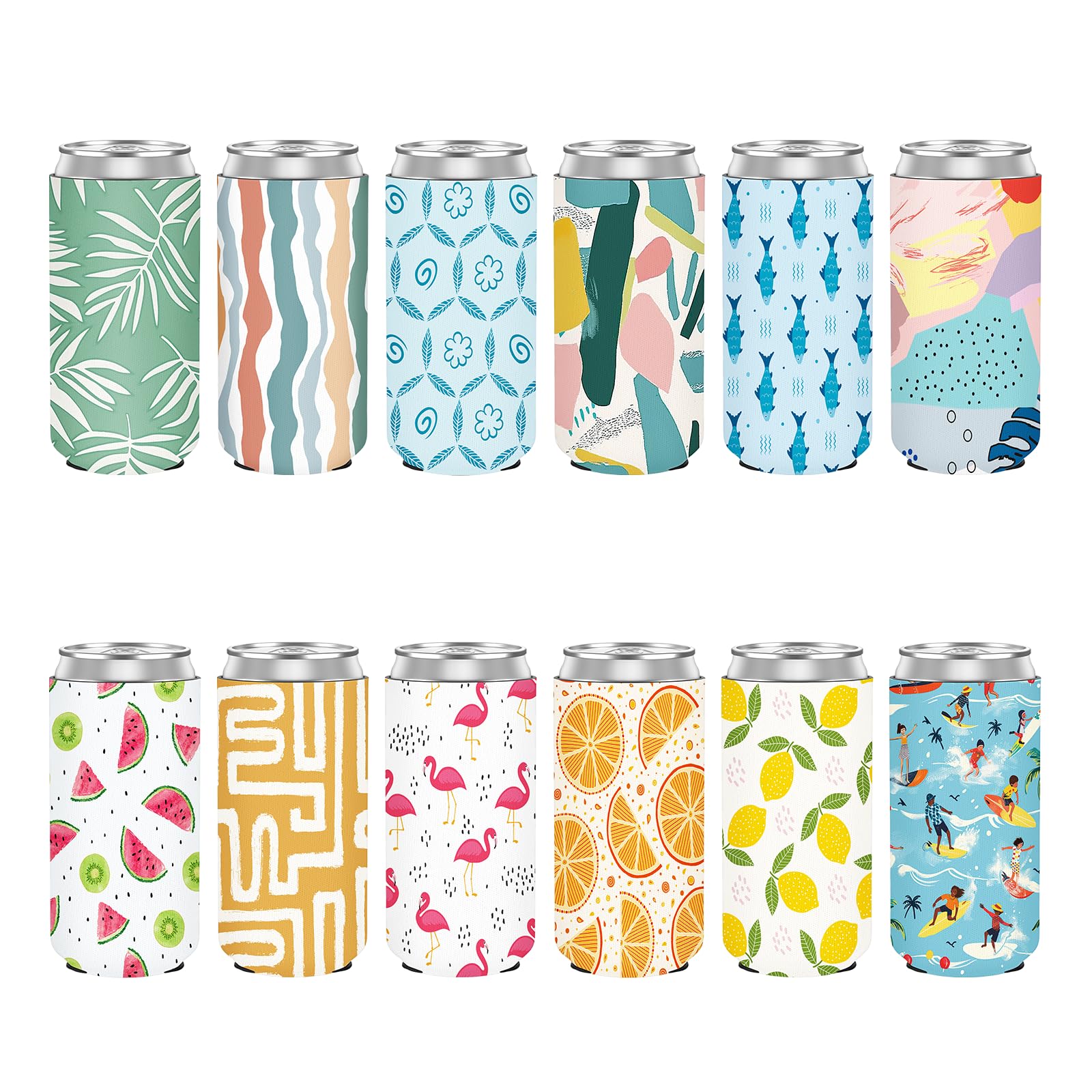 12 Pack Slim Can Cooler Sleeve Insulated Tall Cans 12 Oz Bulk Neoprene Slim Drink Bottle Holder Summer Party Decorations, Blanks for Vinyl Projects