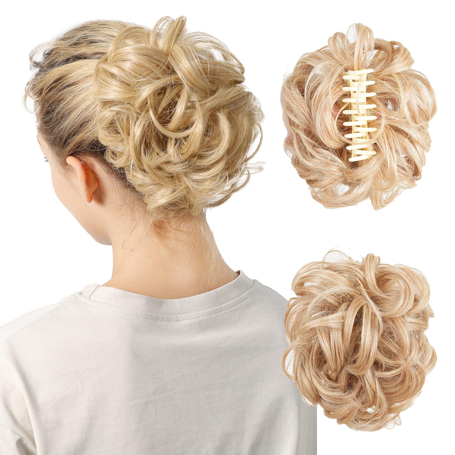DAYCEN Clip Claw Wavy Curly Hair Bun Hairpieces, Synthetic Messy Buns Chignon Ponytail Extension,Tousled Updo Hair Buns Pony tail Hair Piece for Girls