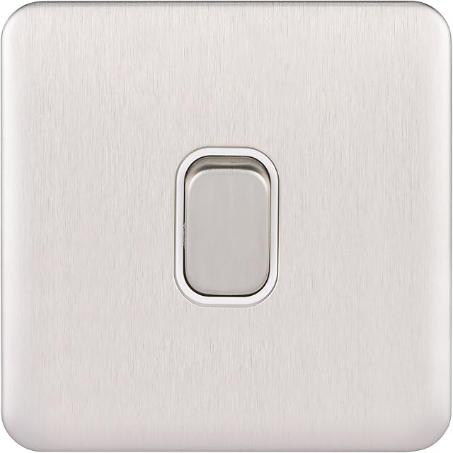 Schneider Electric Lisse Screwless Deco - Single 2 Way Light Switch, 10AX, GGBL1012WSS, Stainless Steel with White Insert