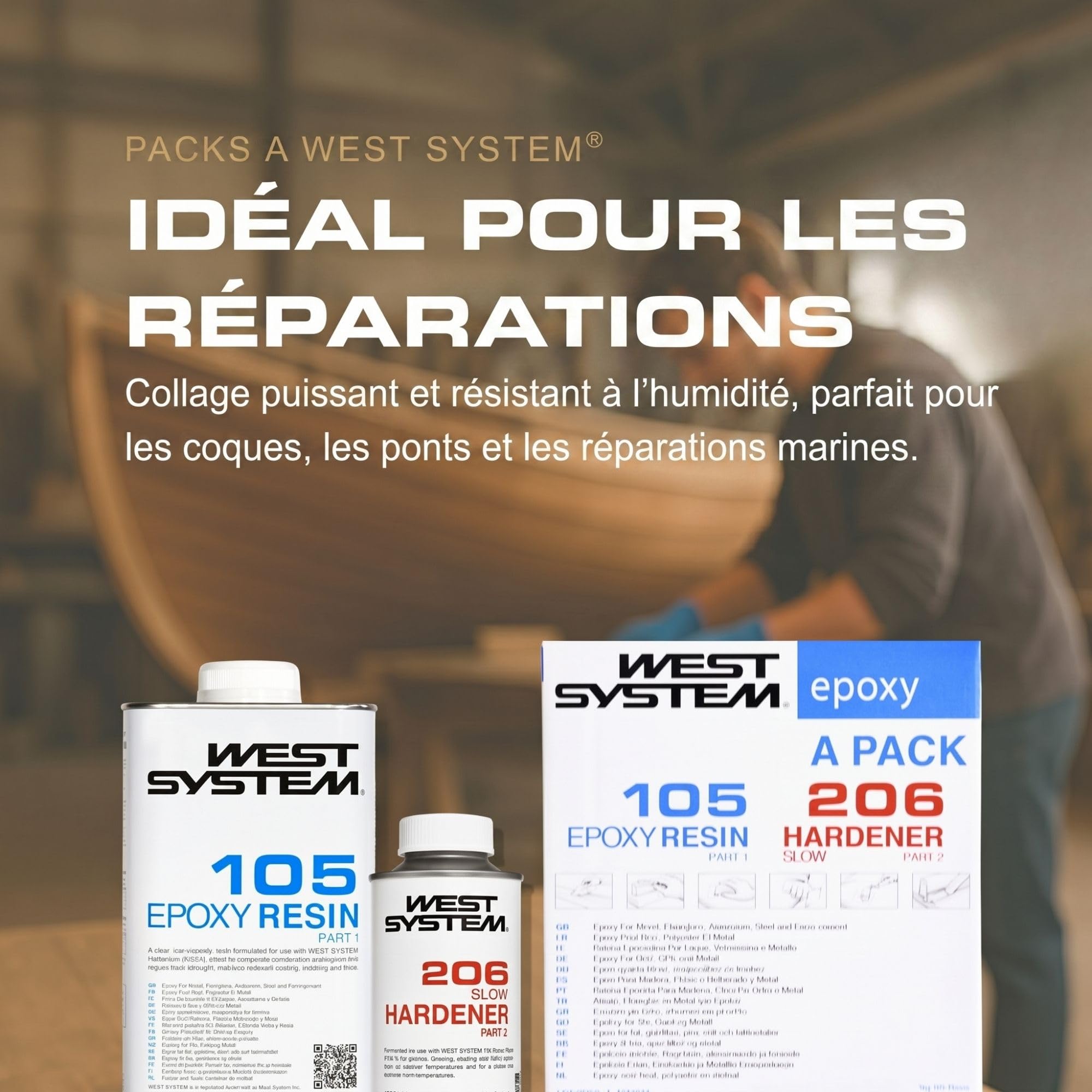 WEST SYSTEM Résine Époxy et Durcisseur 105/206 A Pack - Époxy Bi-composant de Qualité Marine pour Bois & Métal - Adhésif Étanche pour Réparation Bateaux et Utilisation Extérieure