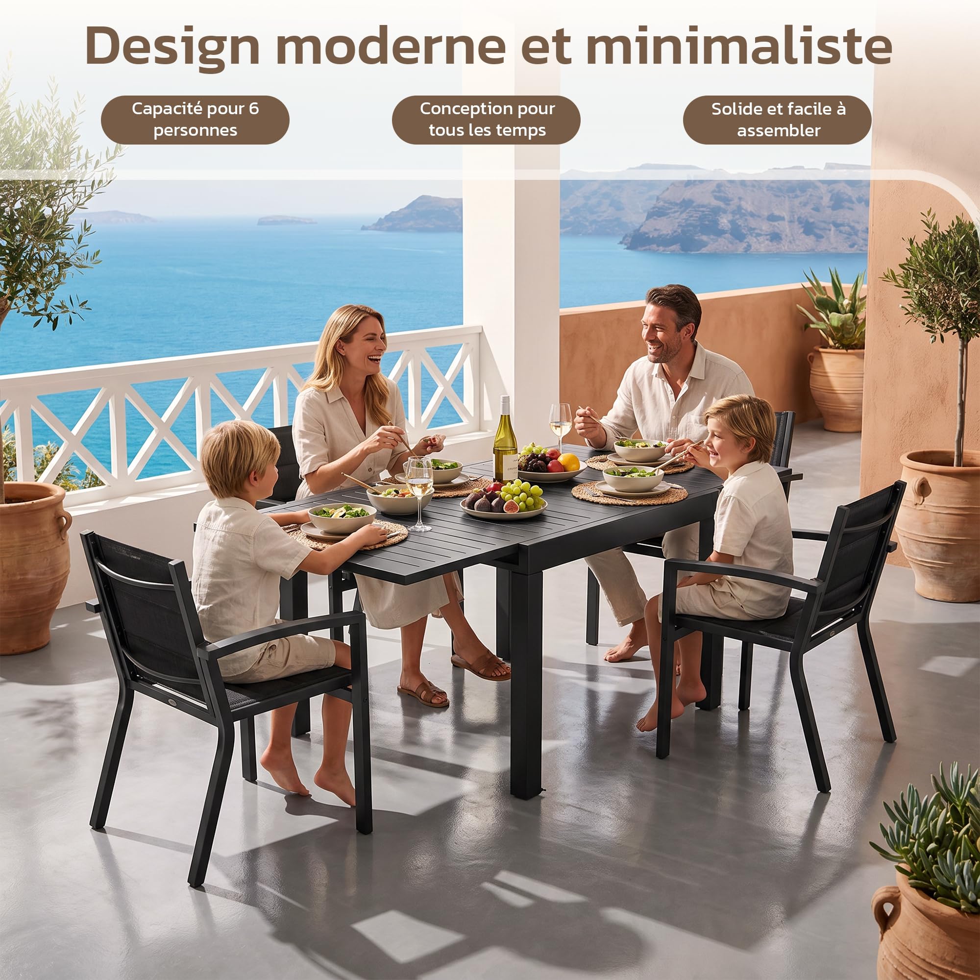 JUMMICO Gartenmöbel Set Aluminium Balkonmöbel Set Terrassenmöbel Gartentisch Ausziehbar 4 Stühle mit 1 Tisch, Gartenstühle Stapelbar und Leicht