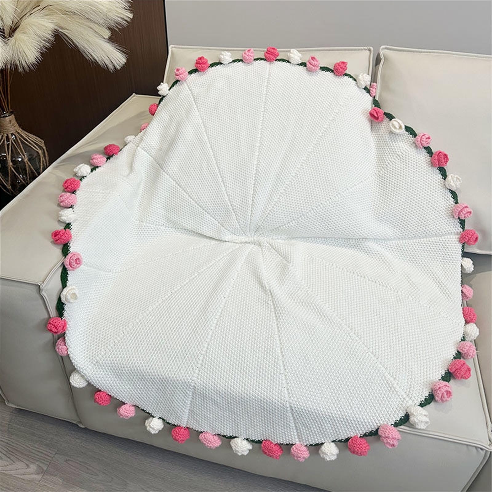 Amazon｜ピンクの花束ブランケット、手作りかぎ針編みの花ブランケット