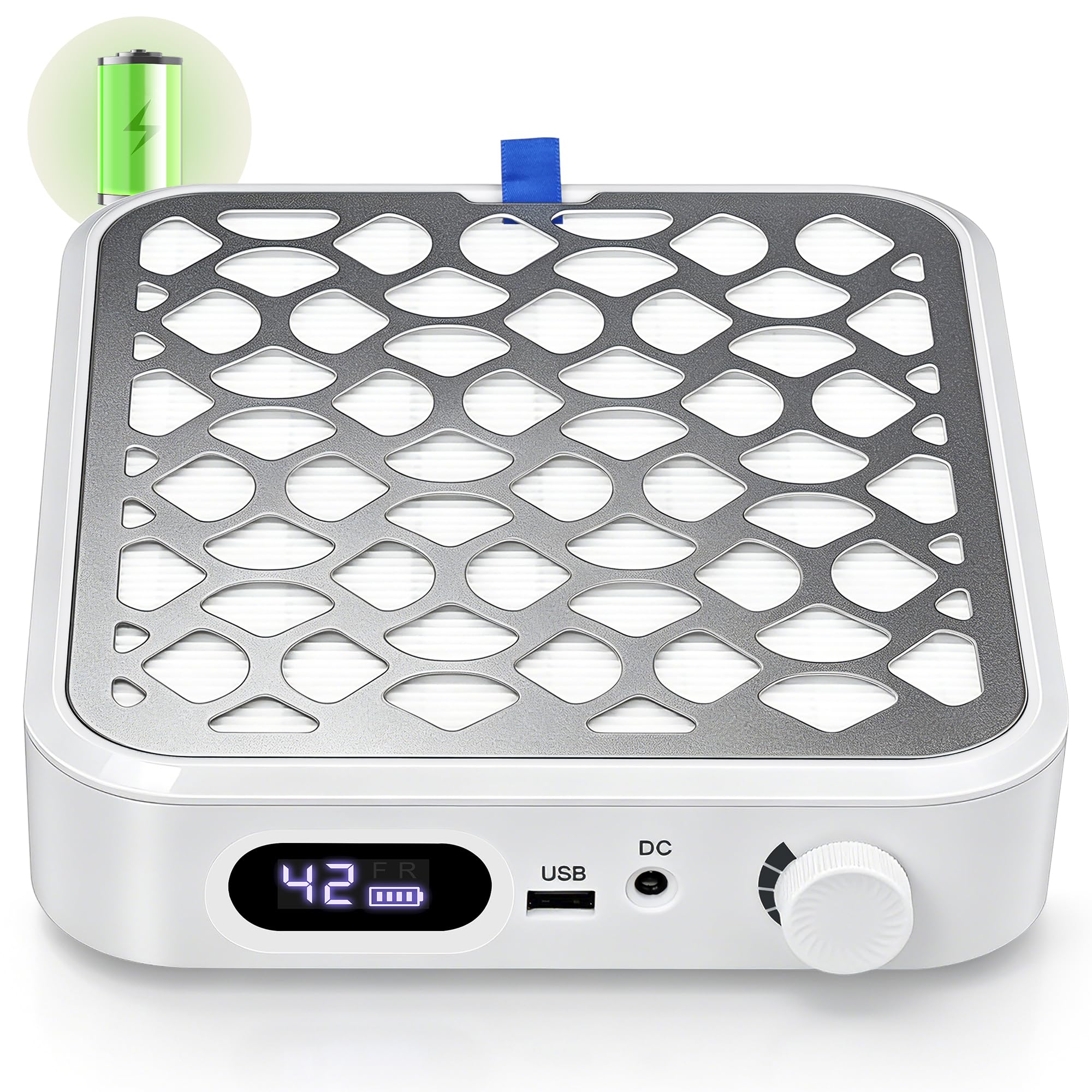 Naill - Aspiratore portatile senza fili, potente aspiratore portatile con aspirazione regolabile, filtro riutilizzabile e basso rumore, per manicure, saloni di bellezza e uso domestico, bianco