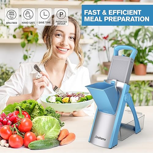 Miniatura 7 de Versión mejorada Cortadora de mandolina para cocina y picadora de verduras segura 5 en 1 y cortador de mandolina ajustable. Hoja desmontable, puede