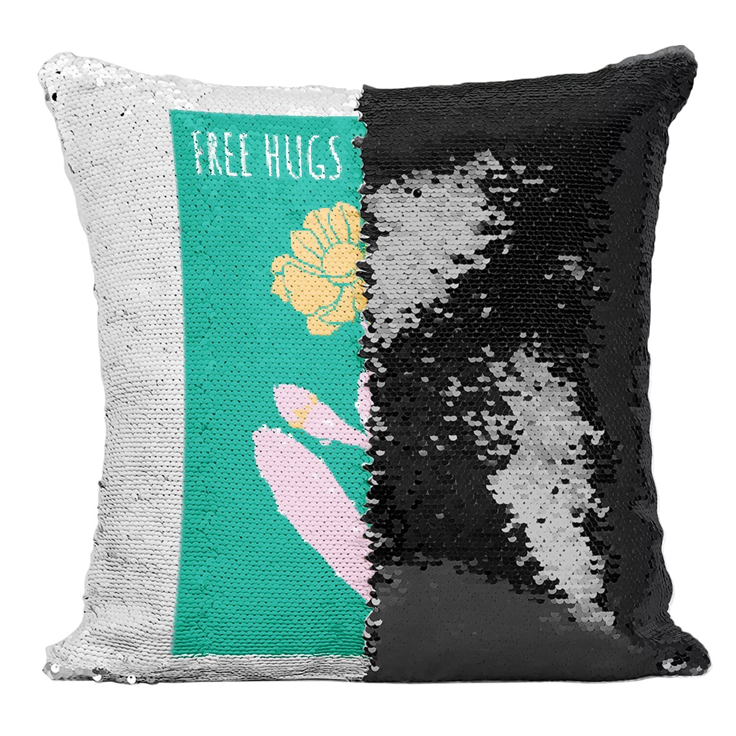 Coussin Sequin magique et réversible noir au motif Cactus au design unique